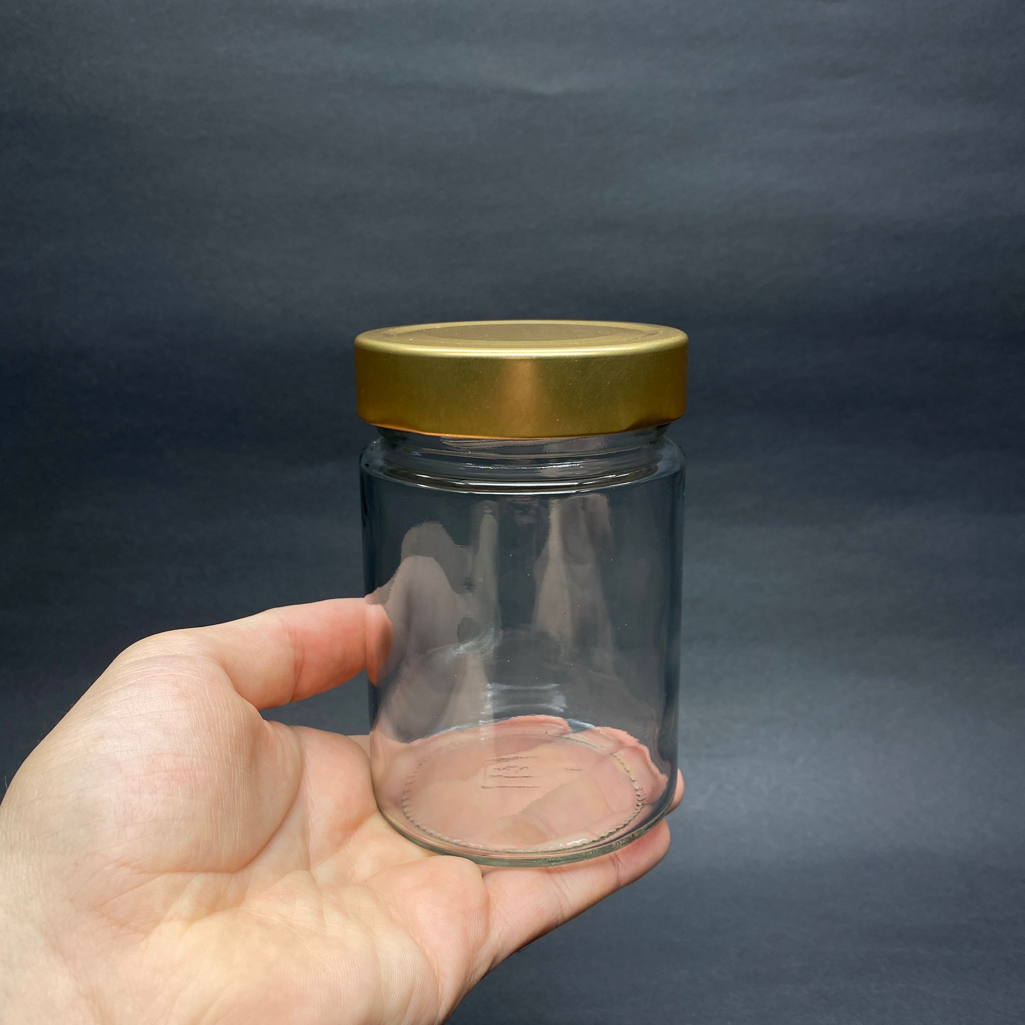 350 CC ALMAN KAVANOZ - GOLD METAL KAPAKLI - 350 ML DERİN KAPAKLI CAM KAVANOZ