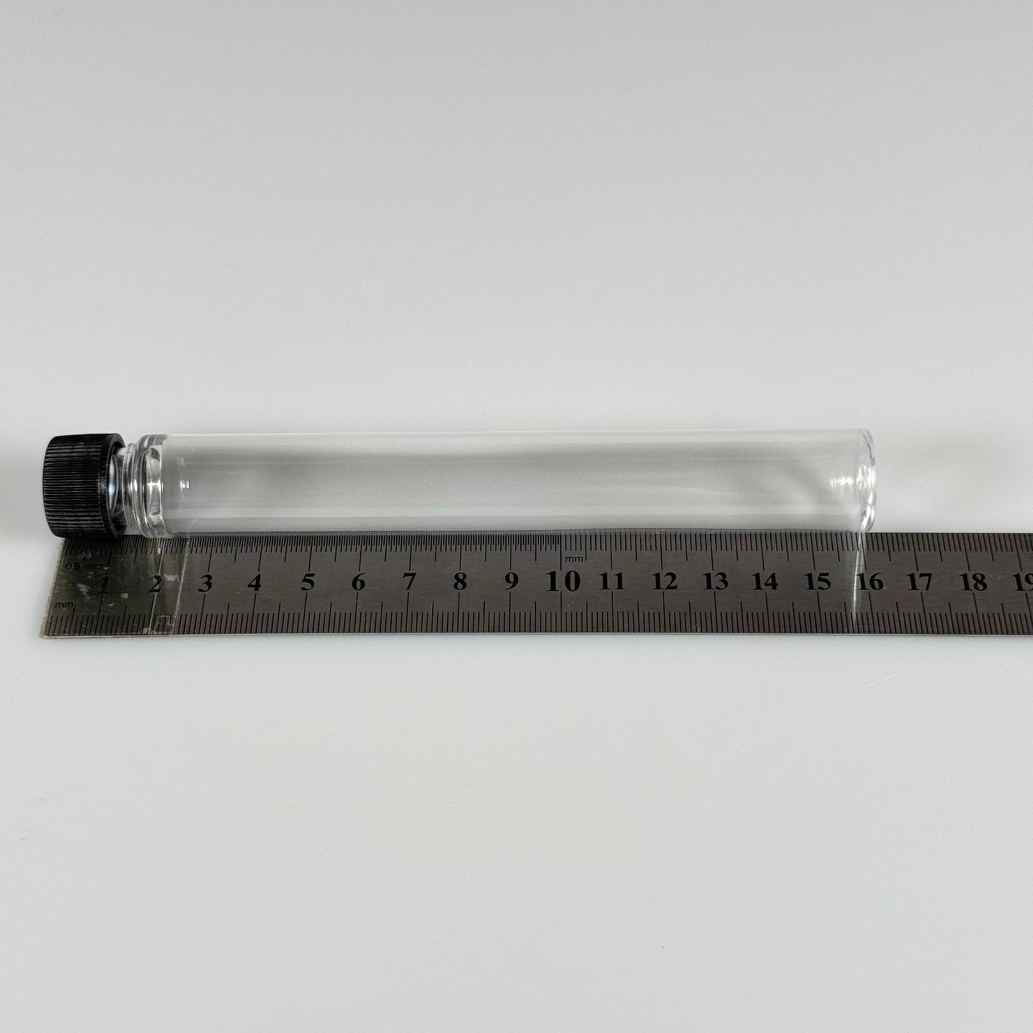 16 CM TÜP - 45 CC UZUN İNCE PET ŞİŞE - CONTALI SİYAH KAPAKLI  - VANİLYA ÇUBUĞU, BAHARAT, DENEY TÜPÜ VB İÇİN PLASTİK TÜP