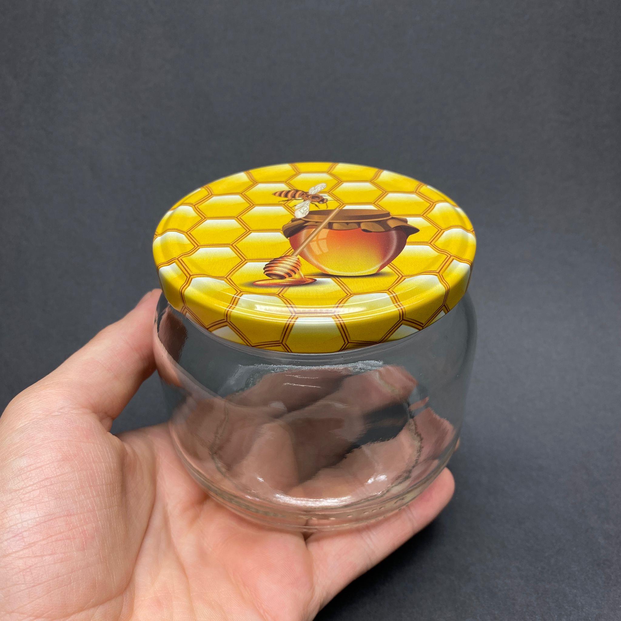 400 CC BASIK CAM KAVANOZ - PETEK/BAL DESENLİ METAL KAPAKLI - 400 ML CAM KAVANOZ