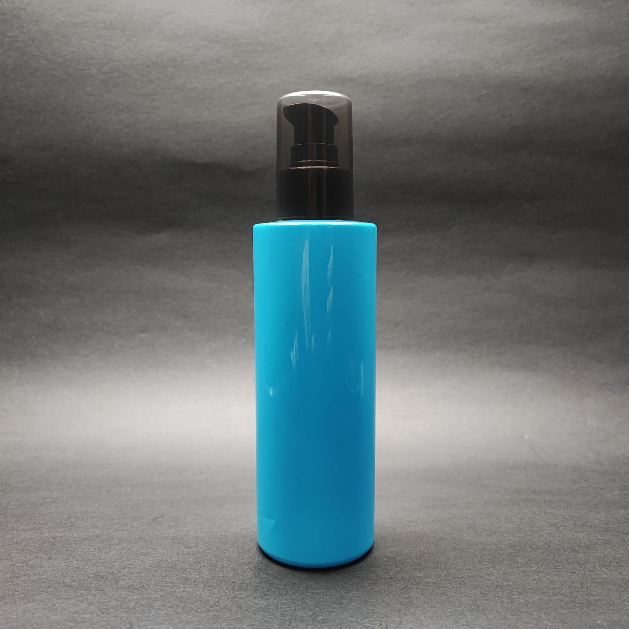 200 CC KÜT BOYUNLU UZUN SİLİNDİR PET ŞİŞE (24 GR) - SİYAH LOSYON POMPALI - 200 ML PLASTİK ŞİŞE - MAVİ