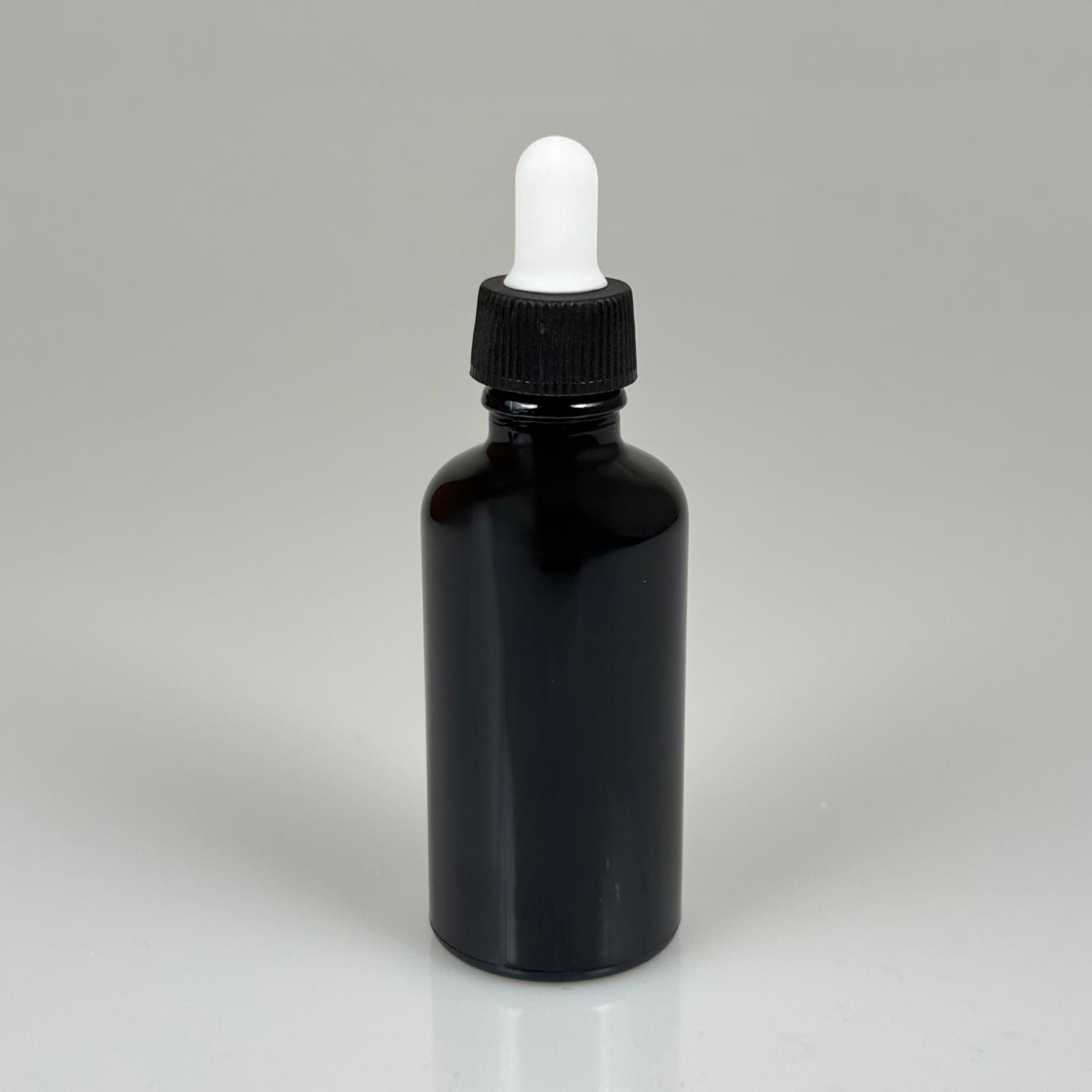 50 CC SİYAH CAM DAMLALIKLI ŞİŞE - BEYAZ EMZİK - SİYAH PLASTİK KAPAK - 50 ML SİYAH CAM DAMLALIKLI ŞİŞE