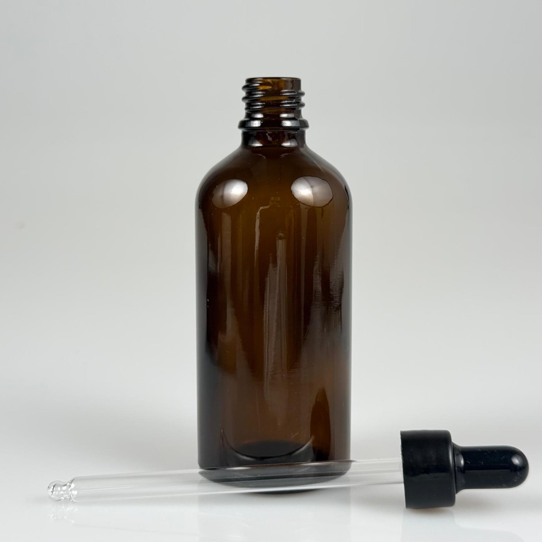 100 CC AMBER CAM DAMLALIKLI ŞİŞE - SİYAH EMZİK + SİYAH DÜZ KAPAK + CAM PİPET TAKIM - 100 ML KAHVERENGİ DAMLALIKLI ŞİŞE SETİ