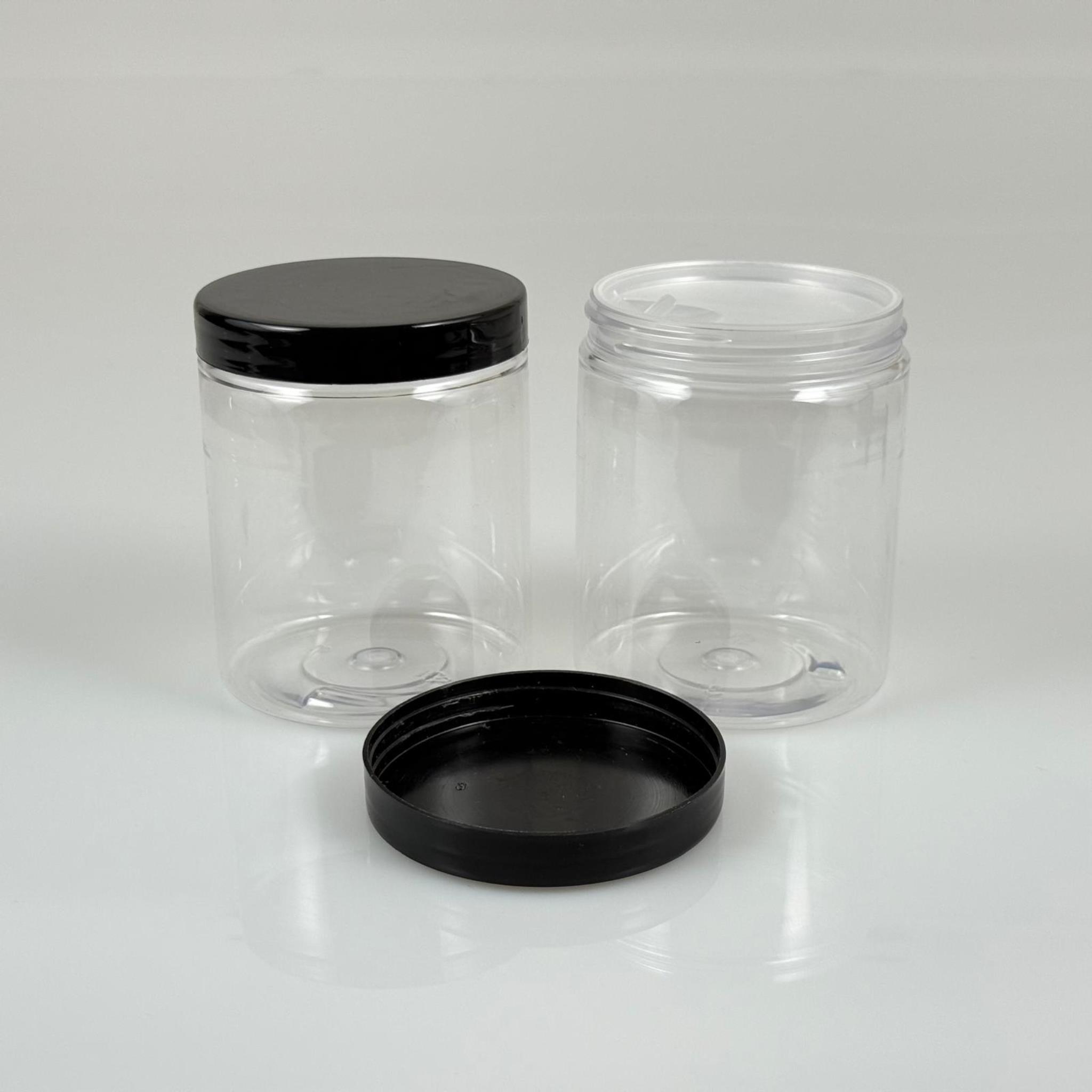 300 ML SERT PET KAVANOZ + SİYAH PLASTİK KAPAK + İÇ TIPA - 300 CC KALIN ŞEFFAF PLASTİK KAVANOZ SİYAH PLASTİK KAPAKLI İÇ TIPALI TAKIM - KREM KAVANOZLARI