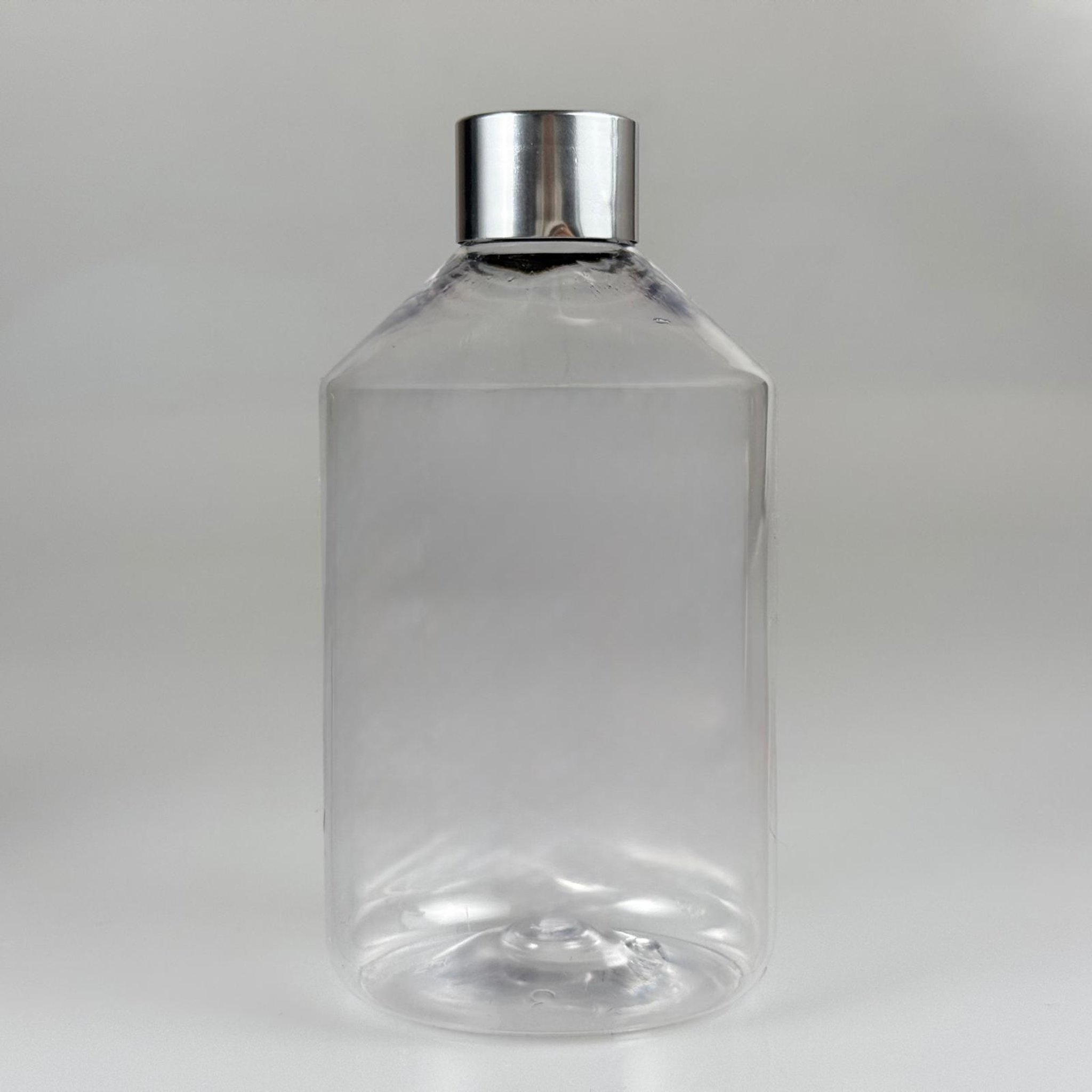 500 CC KÜT BOYUNLU ŞEFFAF PET ŞİŞE + ALÜMİNYUM KAPLAMALI GÜMÜŞ KAPAKLI TAKIM - 500 ML PET ŞİŞE