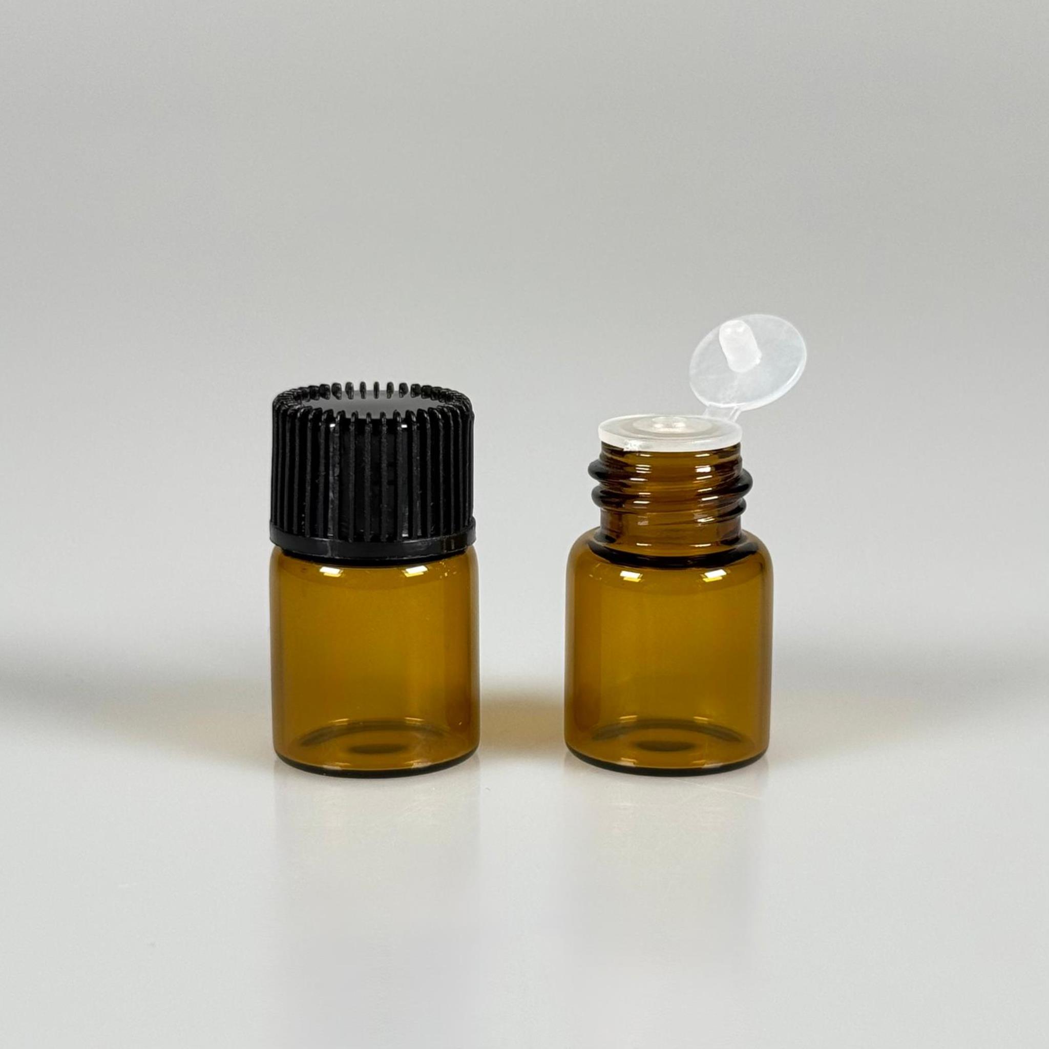 2 CC AMBER İNCE CAM ŞİŞE - SİYAH KAPAKLI + İÇTEN DAMLALIKLI - 2 ML CAM ŞİŞE