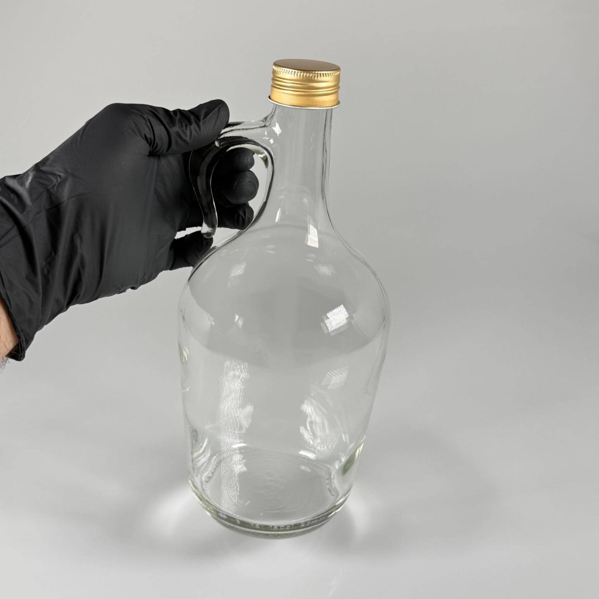 1500 CC KULPLU GALON ŞİŞE - 1,5 LİTRE GALON KULPLU CAM ŞİŞE - GOLD METAL ALÜMİNYUM KAPAKLI