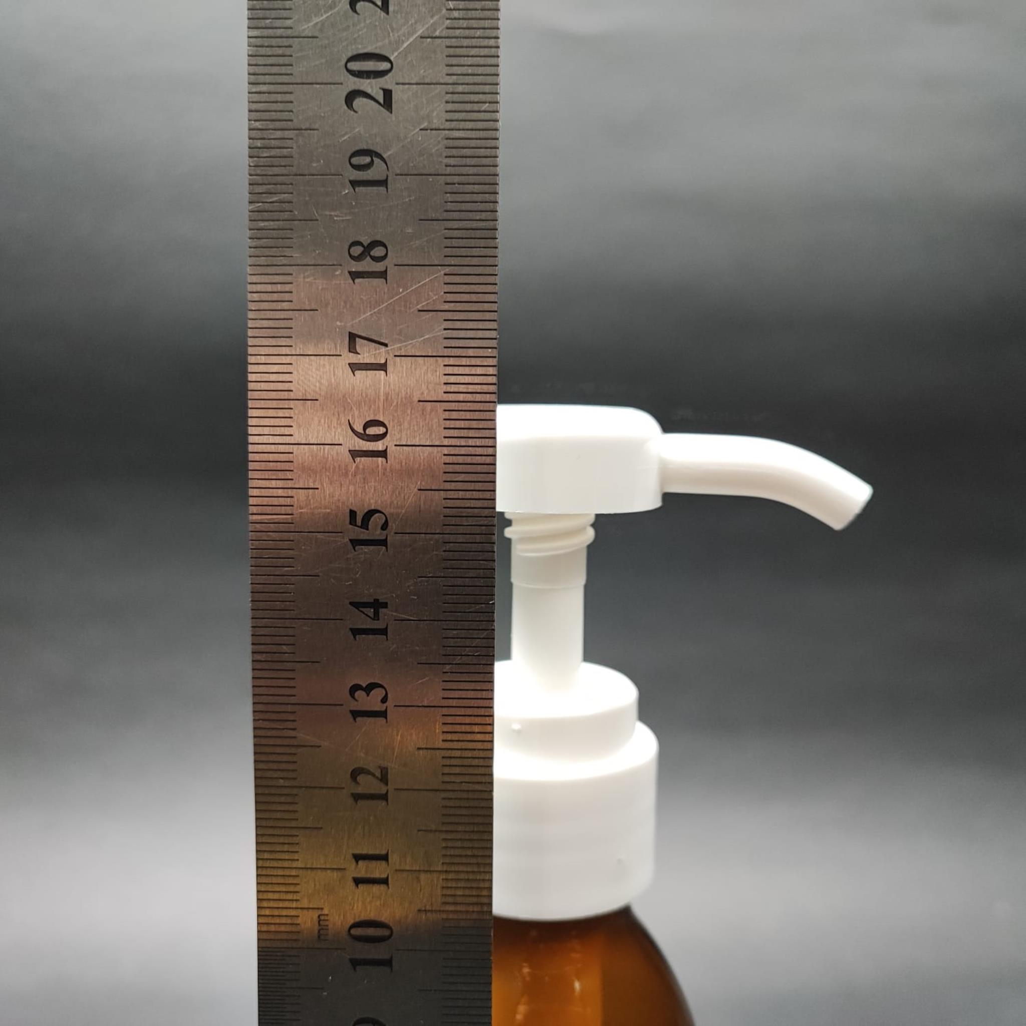 125 CC AMBER CAM ŞİŞE + BEYAZ DOZAJ POMPALI (HER BASMADA 4 CC SIVI ATAR)  - 125 ML POMPALI ŞİŞE - ŞURUP, ŞAMPUAN, KREM GİBİ YOĞUN KIVAMLI SIVILARDA KULLANILIR