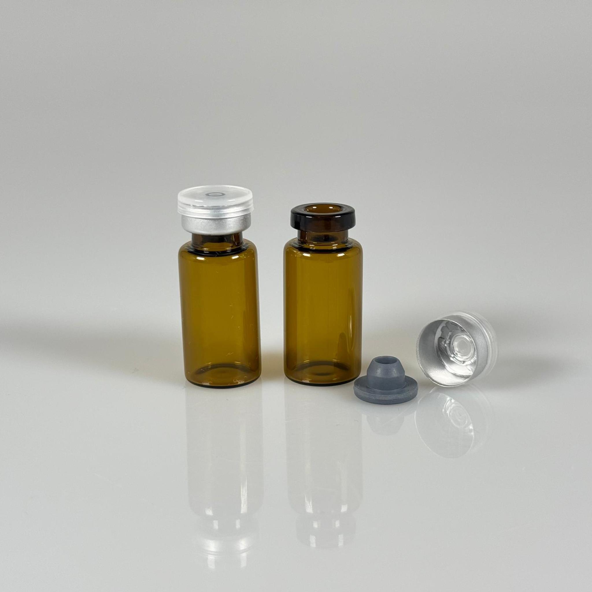 3 ML vial flakon şişe - 13 ağız 3 cc amber cam ilaç şişesi + kauçuk butil enjektör tıpası + gümüş alüminyum kapaklı takım