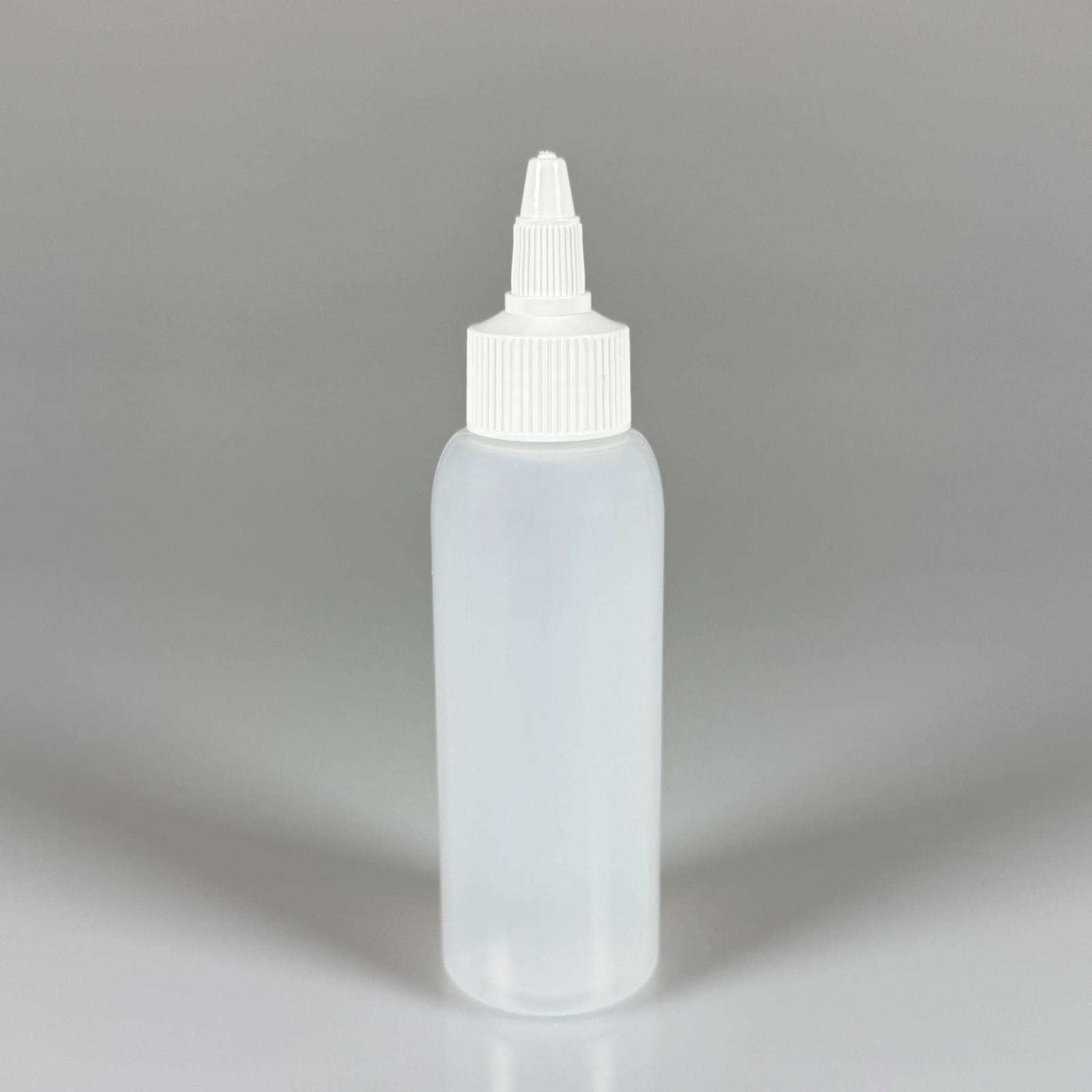 100 ML SIKILABİLİR YUMUŞAK PE PLASTİK ŞİŞE - BEYAZ TWİST SİVRİ KARTUŞ KAPAKLI - 100 cc sos, yağ, kartuş, mürekkep vb için boş şişeler