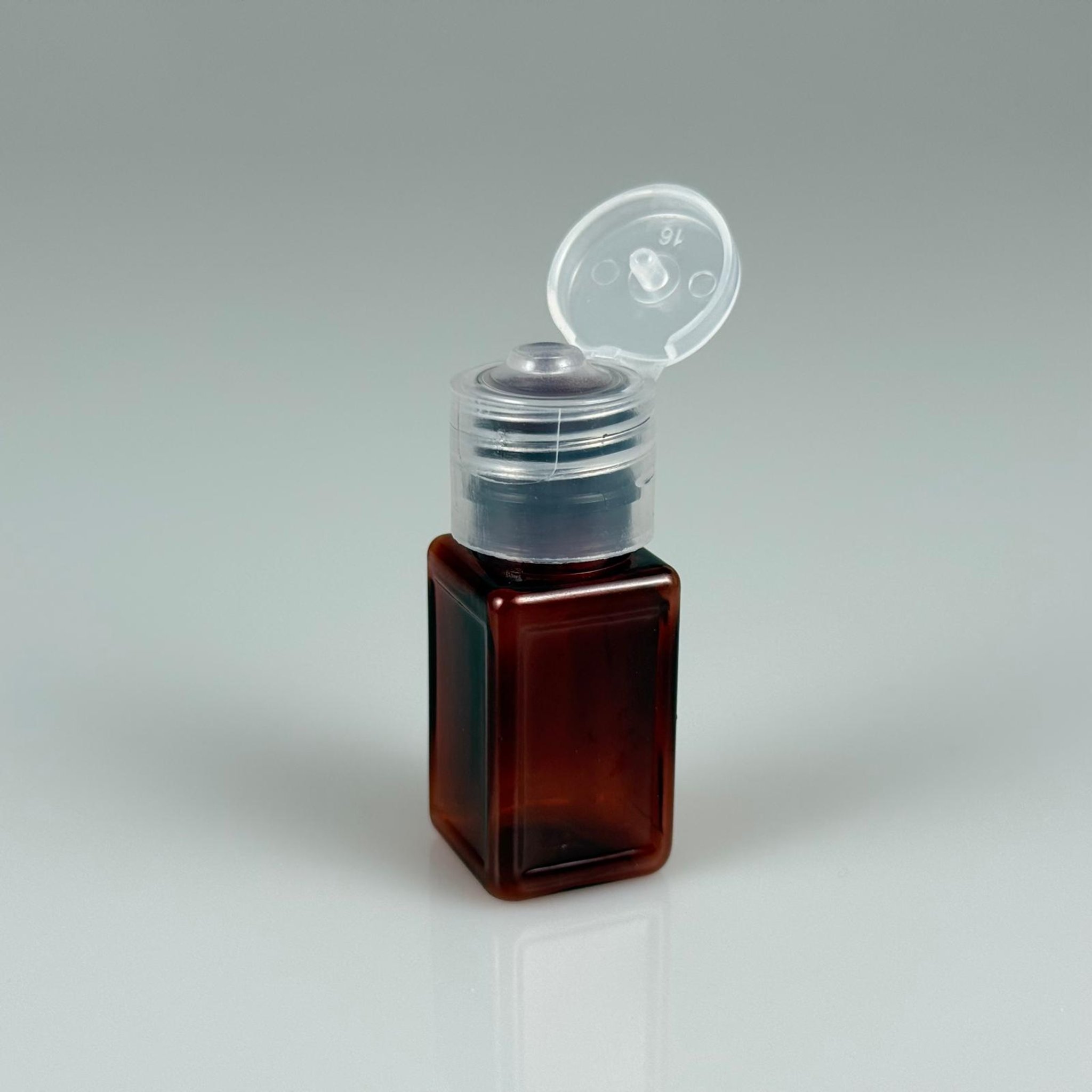 10 ML AÇILIR KAPAKLI AMBER KAHVERENGİ KARE PET ŞİŞE - 10 CC ŞEFFAF ŞİŞE + ŞEFFAF FLİPTOP KAPAKLI TAKIM