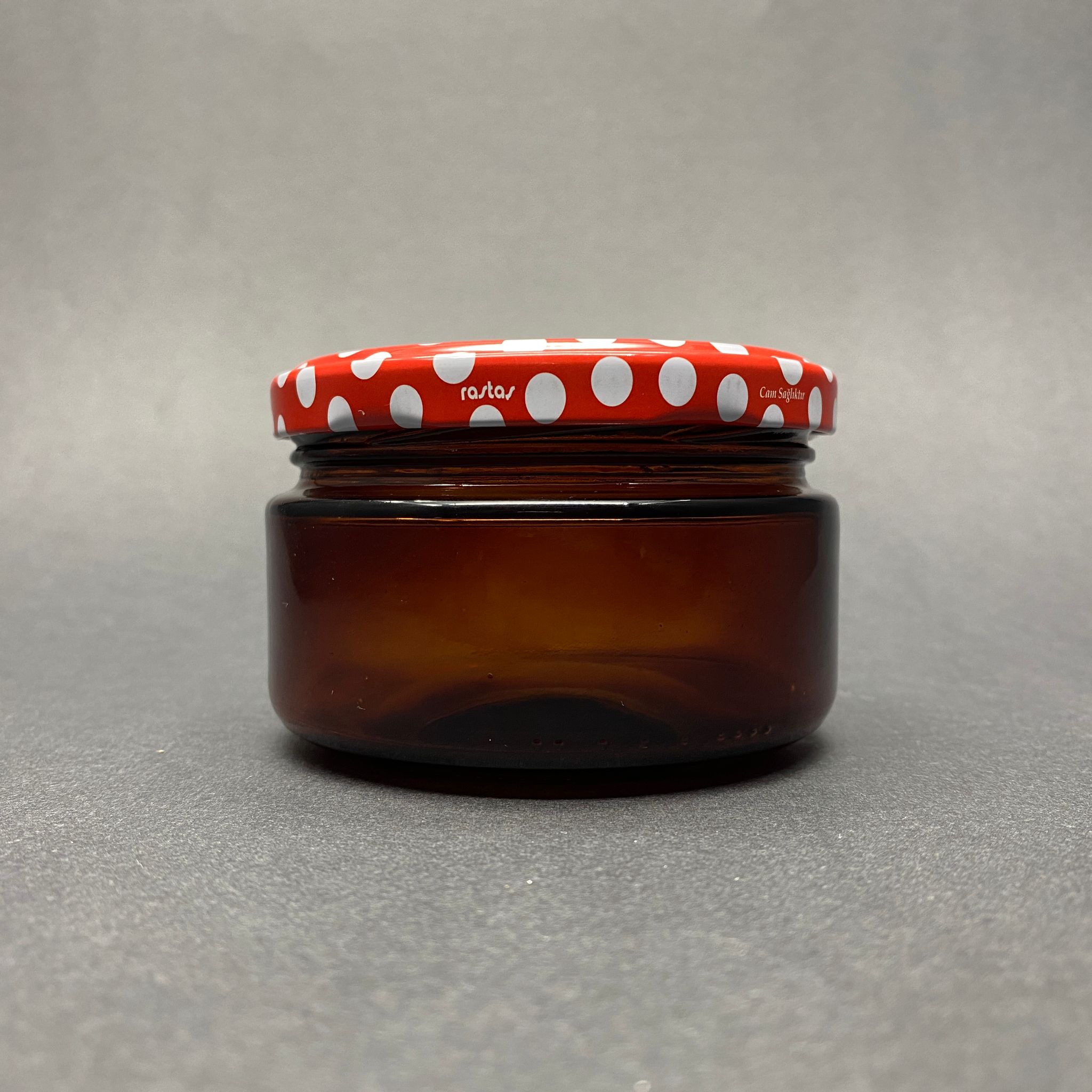 230 CC AMBER CAM KAVANOZ - PUANTİYELİ METAL KAPAKLI - 230 ML KAHVERENGİ KAVANOZ - MUM KAVANOZU