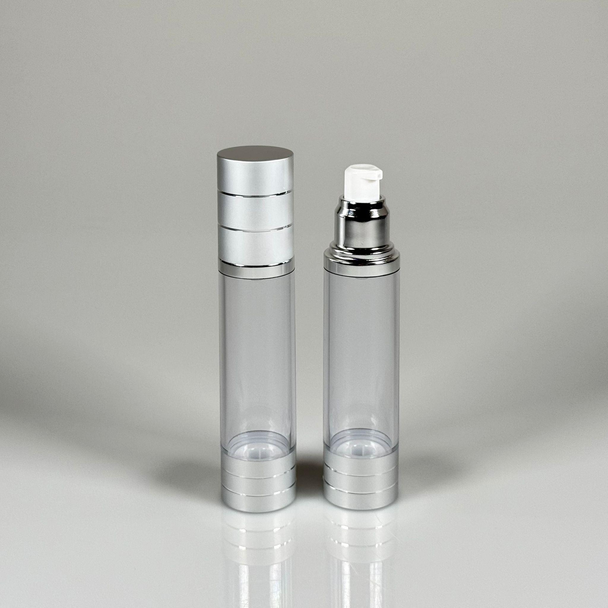 BOŞ KREM VE LOSYON ŞİŞESİ 50 ML BOŞ AİRLESS ŞİŞE - HAVASIZ POMPALI GÜMÜŞ ÜSTÜ YALDIZLI AİRLESS ŞİŞE