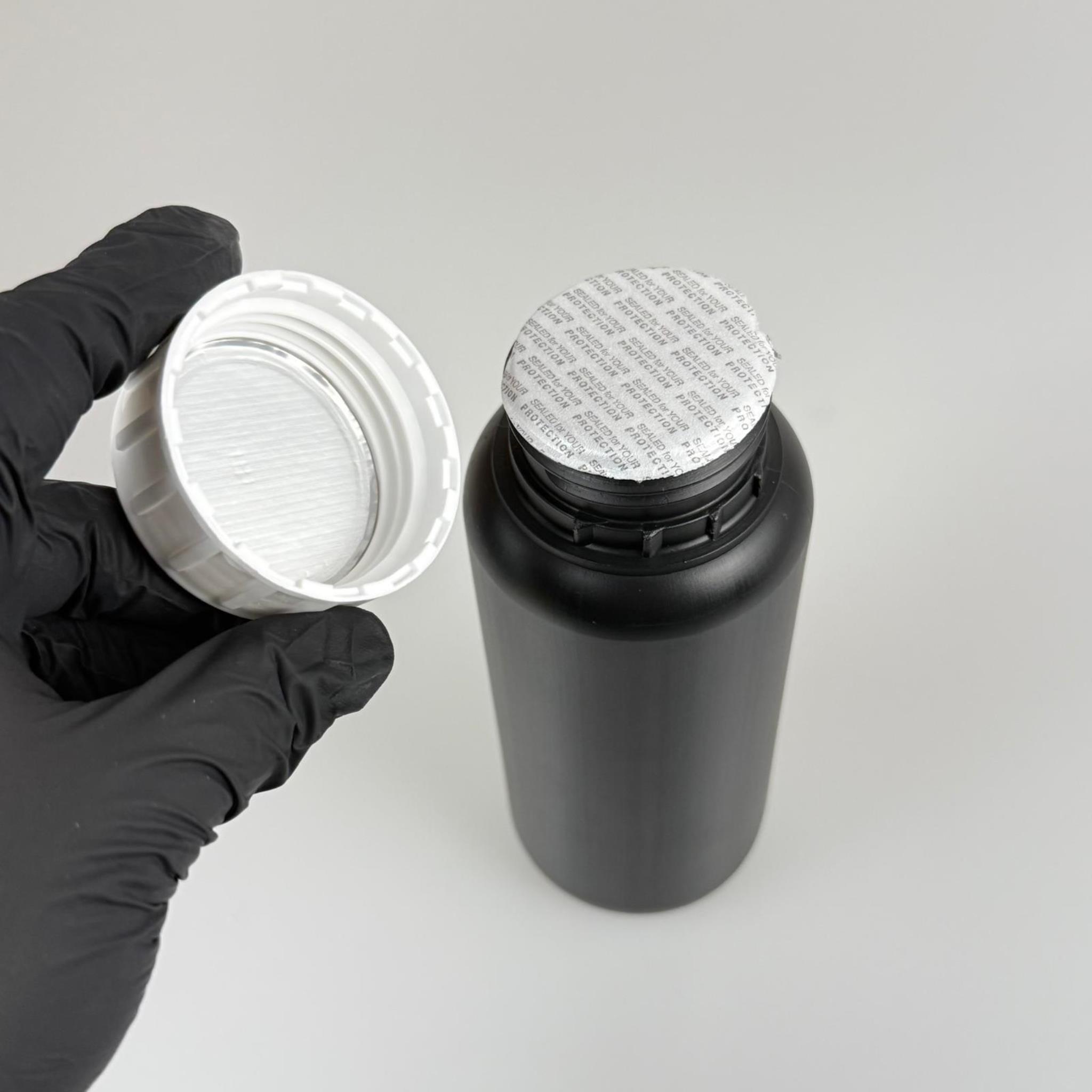 0,5 LT ZİRAİ İLAÇ BİDONU SİYAH + BEYAZ ALÜMİNYUM FOLYOLU İNDİKSİYON CONTA SK50 KAPAK + KENDİNDEN YAPIŞKANLI KÖPÜK CONTALI - 500 CC PE POLİETİLEN TARIM BİDON