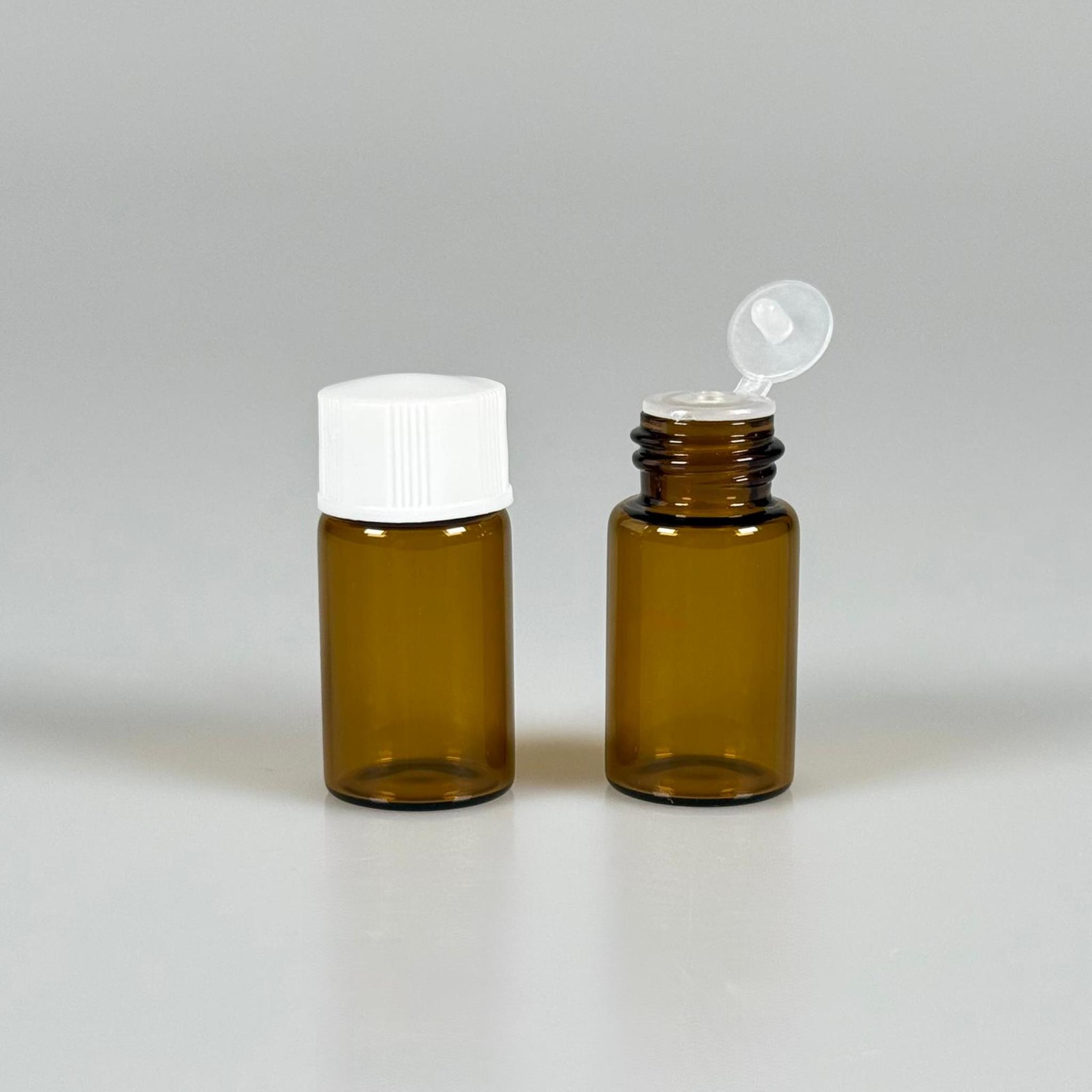 3 CC AMBER İNCE CAM ŞİŞE - BEYAZ KAPAKLI + İÇTEN DAMLALIKLI - 3 ML CAM ŞİŞE