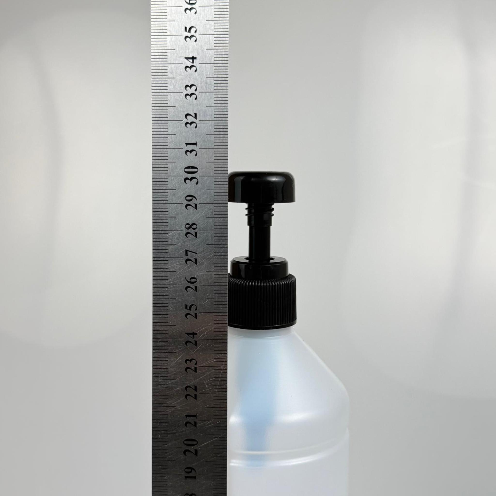 1000 CC YARI SAYDAM POLİETİLEN UZUN MODEL ŞİŞE - SİYAH DOZAJ POMPALI (HER BASMADA 4 CC SIVI ATAR)  - 1 LT POMPALI ŞİŞE - ŞURUP, ŞAMPUAN, KREM GİBİ YOĞUN KIVAMLI SIVILARDA KULLANILIR