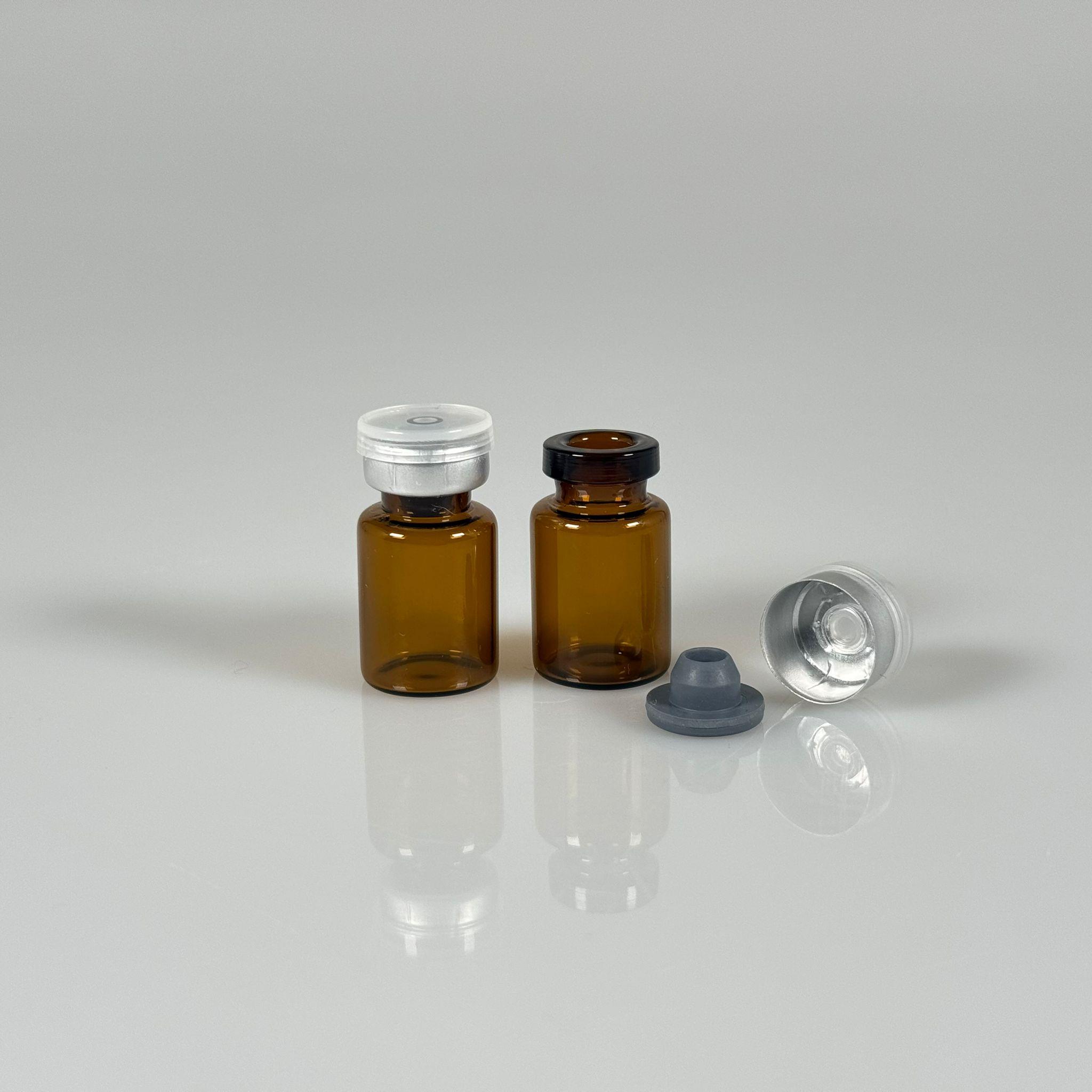 2 ML vial flakon şişe - 13 ağız 2 cc amber cam ilaç şişesi + kauçuk butil enjektör tıpası + gümüş alüminyum kapaklı takım