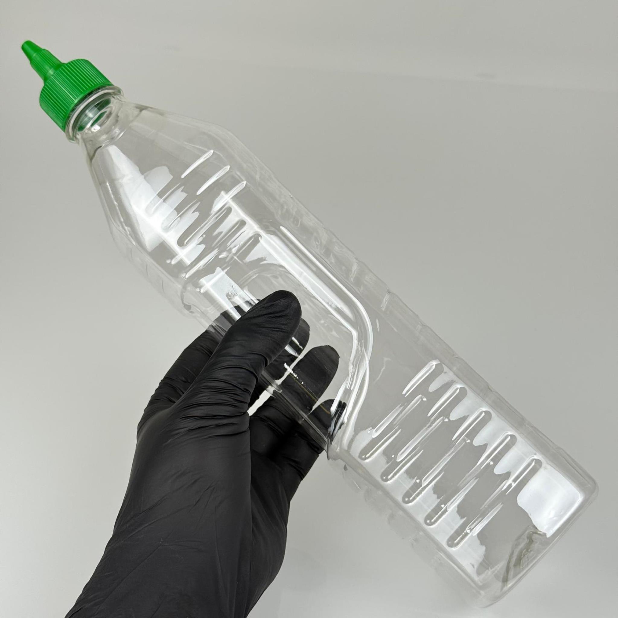 ZEYTİNYAĞI, SOS, ACI SOS, SİRKE, SRIRACHA VB BOŞ ŞİŞELERİ - YEŞİL SİVRİ TWİST AKITICI KAPAK + 1000 ML KARE KÖŞELİ ŞEFFAF PET PLASTİK ŞİŞE TAKIM