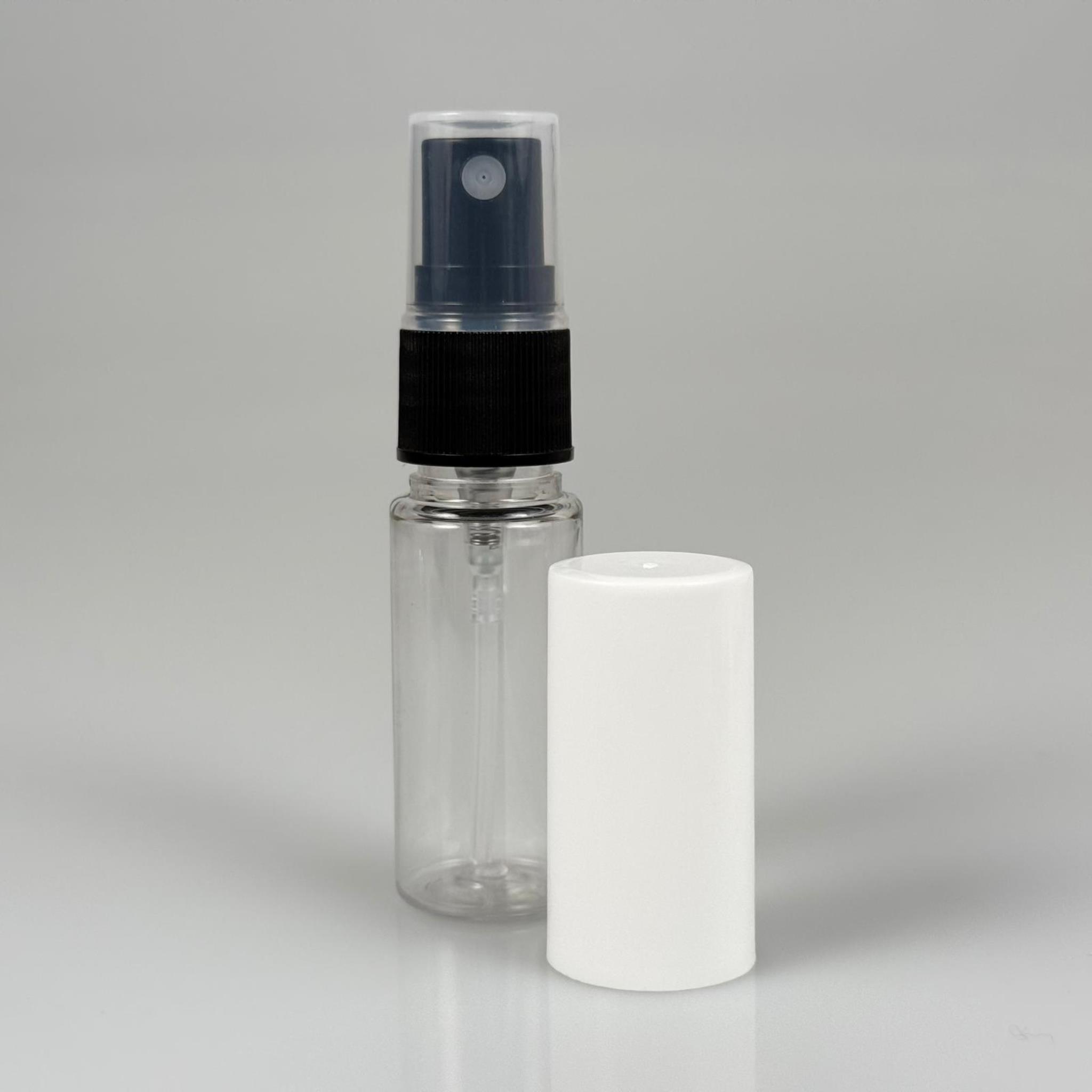 15 CC ŞEFFAF PARFÜM ŞİŞESİ PLASTİK - SİYAH SPREY + BEYAZ KAPAK - 15 ML PARFÜM ŞİŞESİ PET
