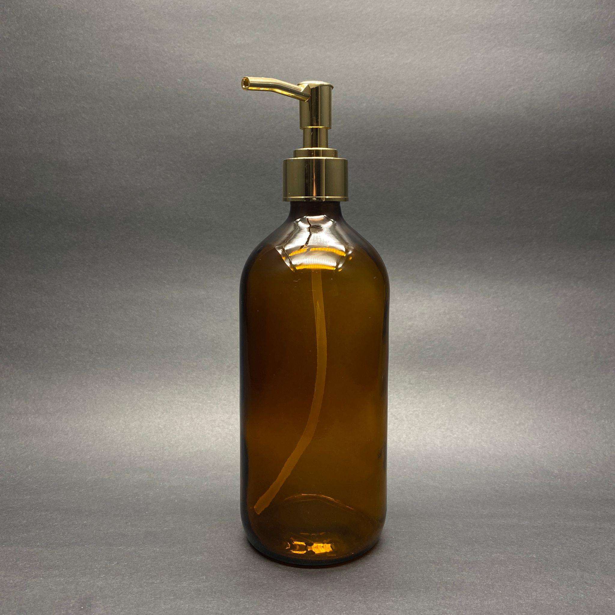 GOLD POMPALI SIVI SABUN ŞİŞESİ - 500 ML POMPALI AMBER CAM ŞİŞE