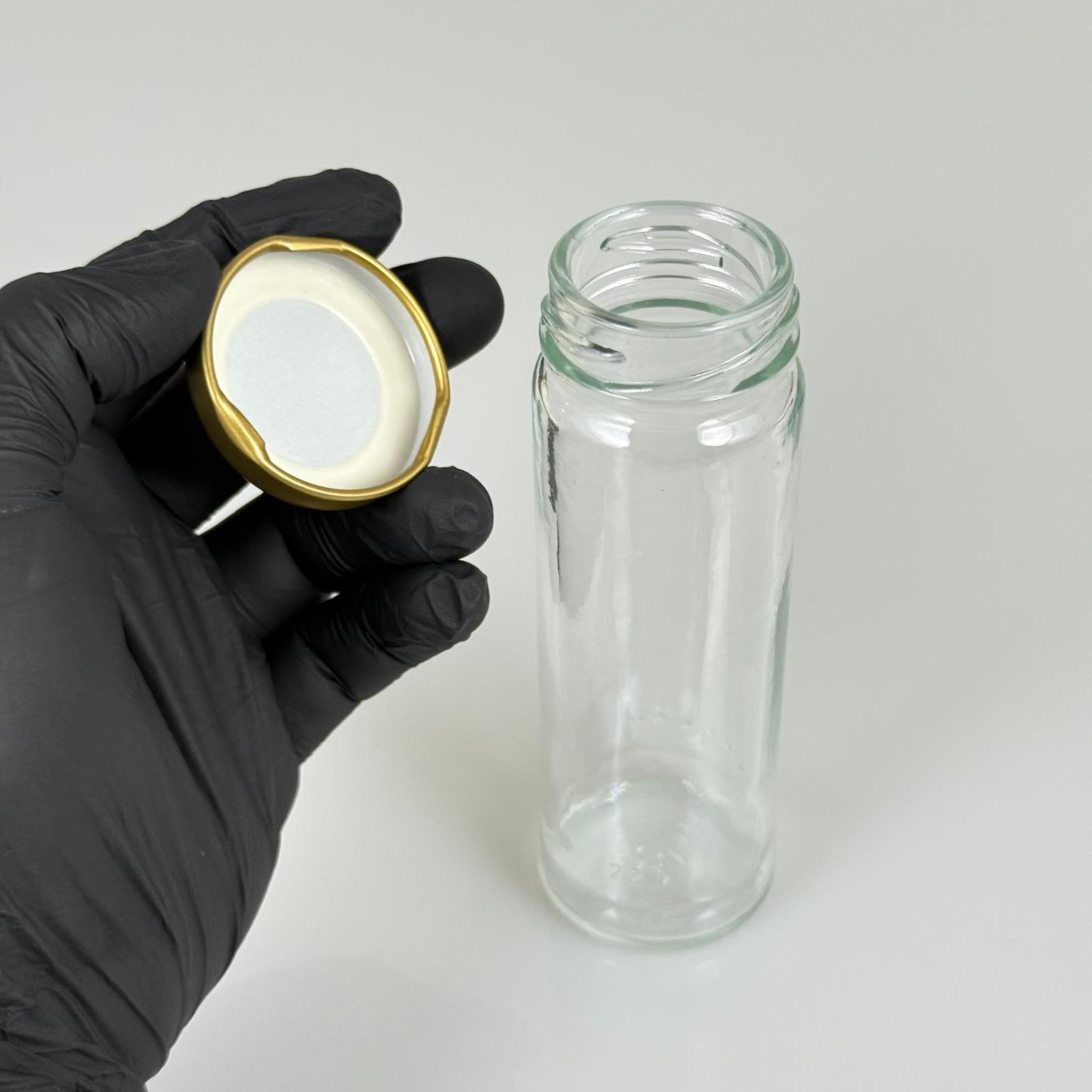 105 CC UZUN CAM KAVANOZ - GOLD METAL KAPAKLI - 105 ML UZUN KAVANOZ (ŞİŞECAM KODU: 140111)