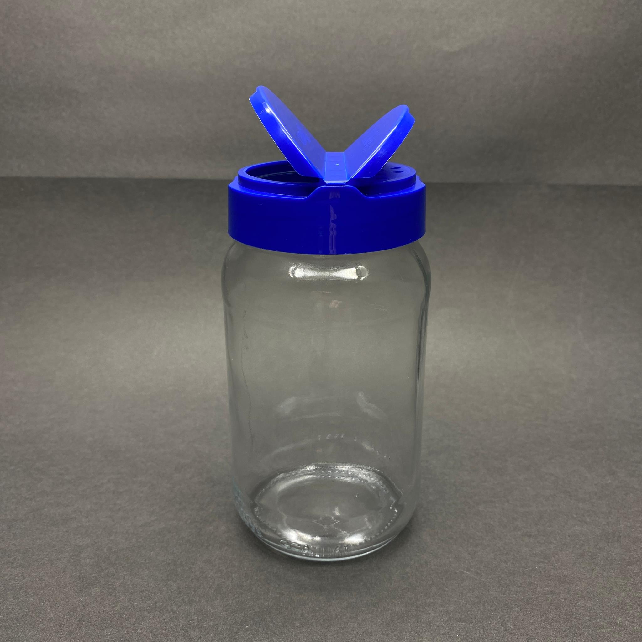 380 CC CAM UCUZ BAHARATLIK KAVANOZ - 380 ML UCUZ BAHARAT KAVANOZU - MAVİ AÇILIR KAPANIR KAPAKLI