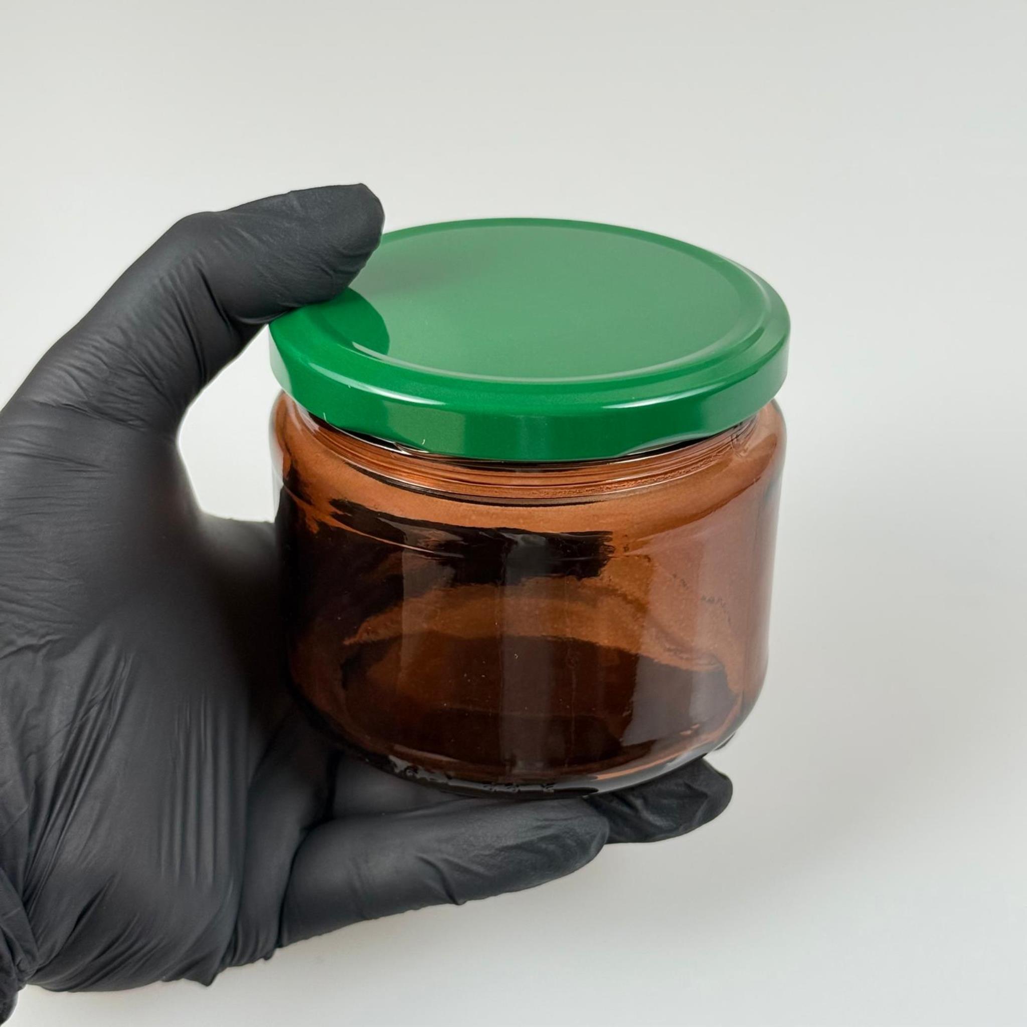 300 CC AMBER CAM KAVANOZ - KOYU YEŞİL METAL KAPAKLI - 300 ML KAHVERENGİ KAVANOZ - MUM KAVANOZU (KARGODA ÇİZİLEBİLİR - İADESİ YOKTUR)