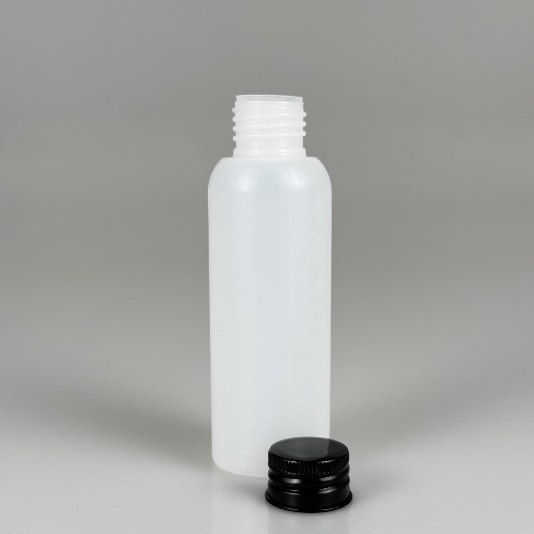 100 CC NATÜREL SERT POLİETİLEN ASETON ŞİŞESİ ( 24 MM ) + KÖPÜK CONTALI SİYAH METAL ALÜMİNYUM KAPAKLI + KOLONYA TIPALI TAKIM - 100 ML KAPAKLI PLASTİK ASETON ŞİŞELERİ