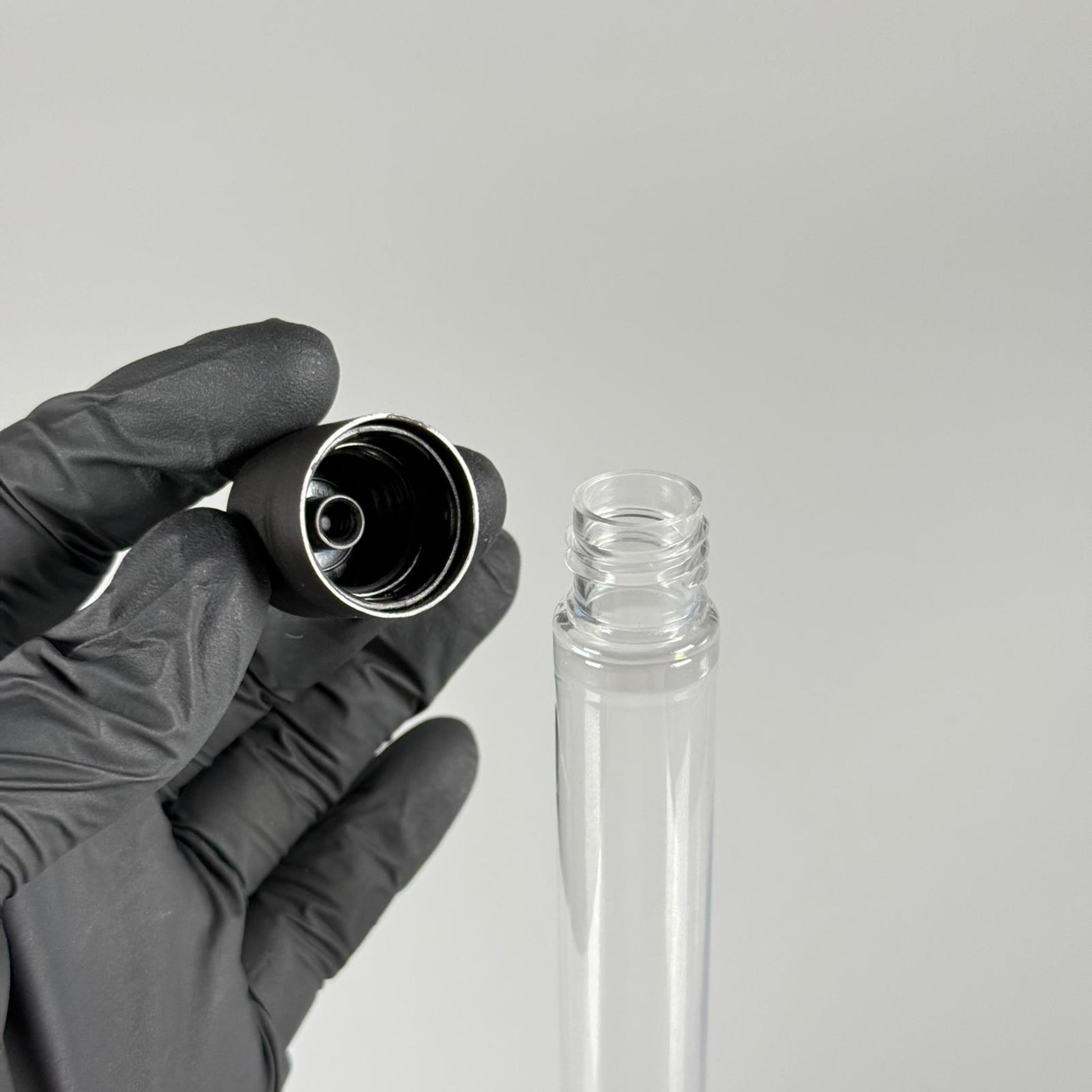 16 CM TÜP - 45 CC UZUN İNCE PET ŞİŞE - SİYAH ÇOCUK KİLİTLİ ETEKLİ KAPAKLI TAKIM - UZUN PLASTİK ŞİŞE