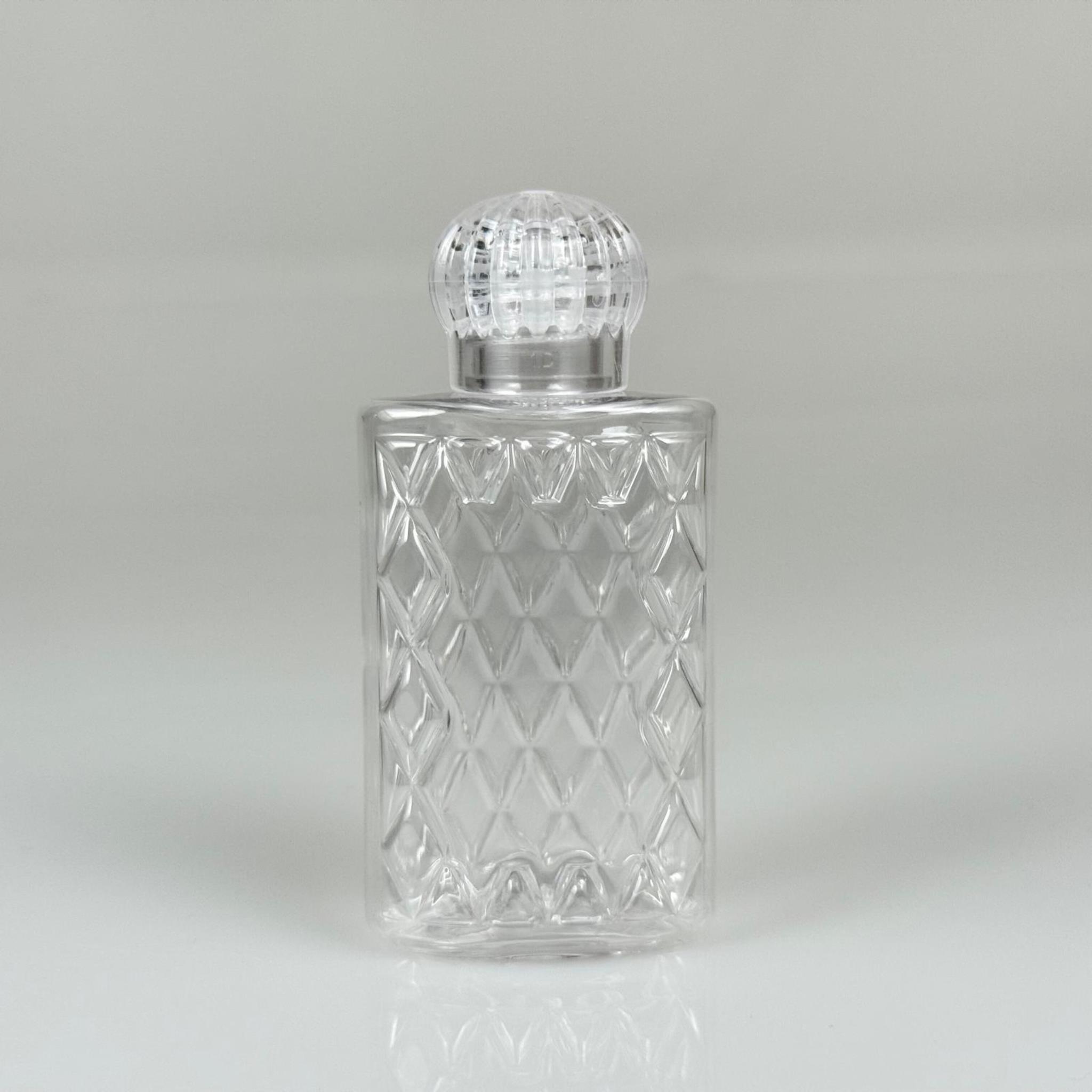 50 CC PLASTİK KOLONYA ŞİŞESİ - KRİSTAL KAPAKLI TIPALI - 50 ML YASSI PET DESENLİ KOLONYA ŞİŞESİ
