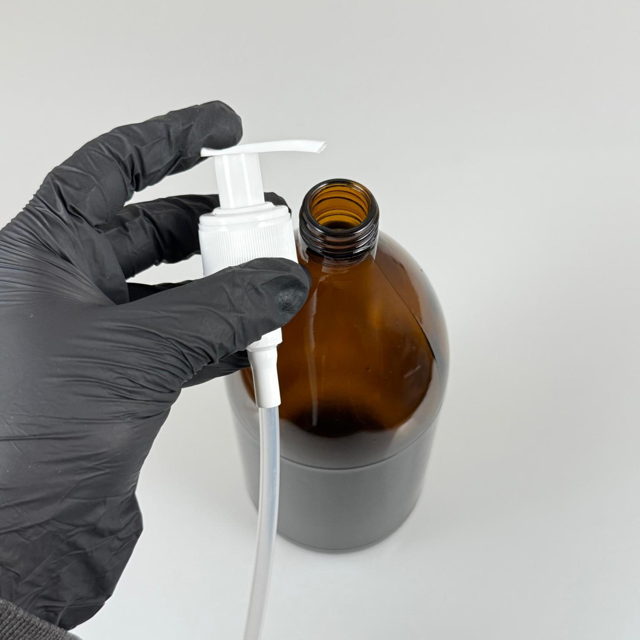 1000 CC AMBER TOMBUL ÖZEL SERİ CAM ŞİŞE - BEYAZ POMPALI - 1000 ML CAM ECZA ŞİŞESİ - KAHVERENGİ