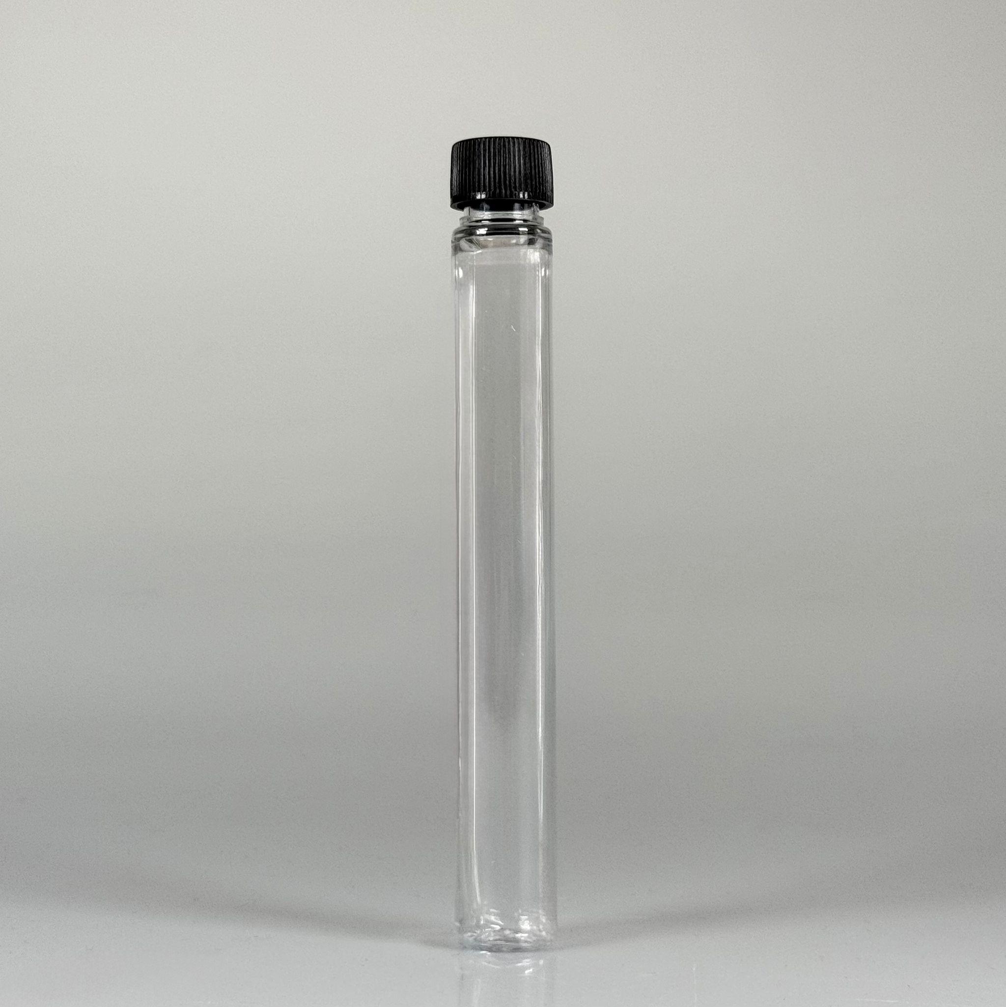 16 CM TÜP - 45 CC UZUN İNCE PET ŞİŞE - CONTALI SİYAH KAPAKLI  - VANİLYA ÇUBUĞU, BAHARAT, DENEY TÜPÜ VB İÇİN PLASTİK TÜP