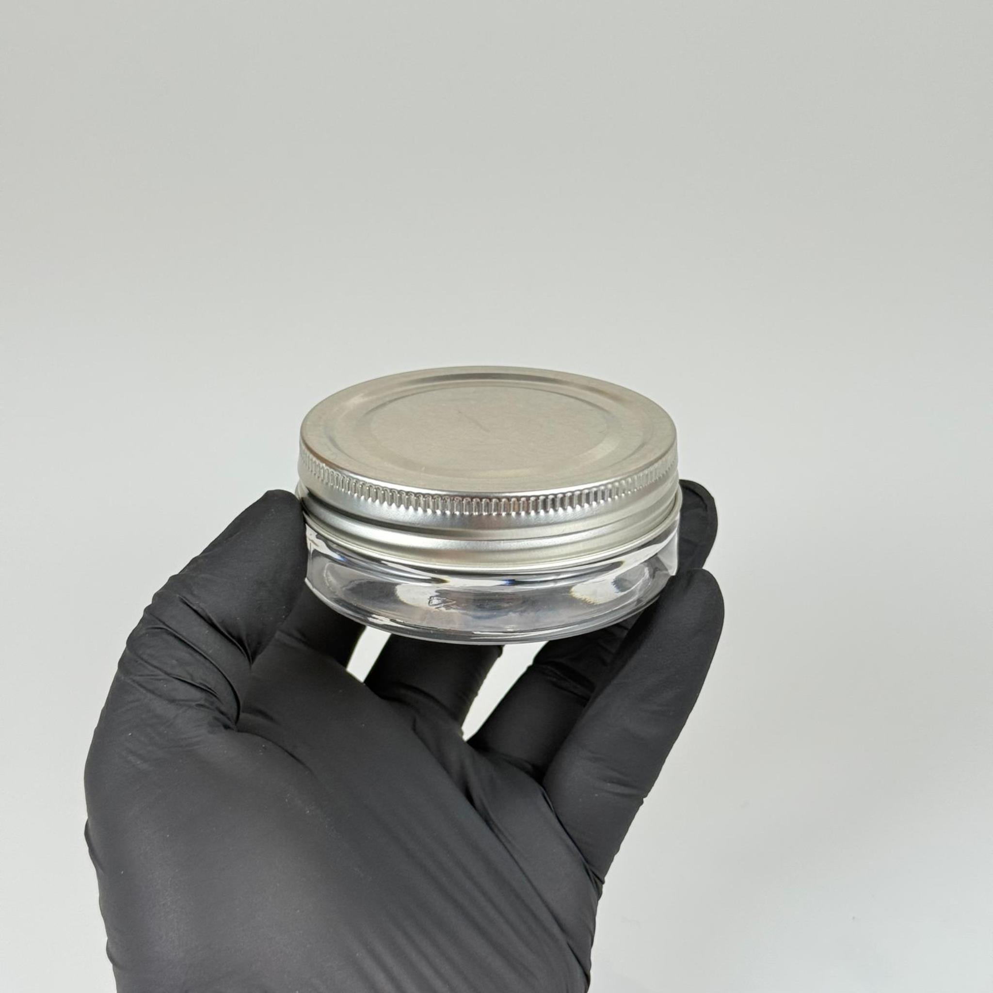 50 ML SERT PET KAVANOZ + GÜMÜŞ METAL KAPAK + İÇ TIPA - 50 CC KALIN ŞEFFAF PLASTİK KAVANOZ GÜMÜŞ METAL KAPAKLI İÇ TIPALI TAKIM - KREM KAVANOZLARI