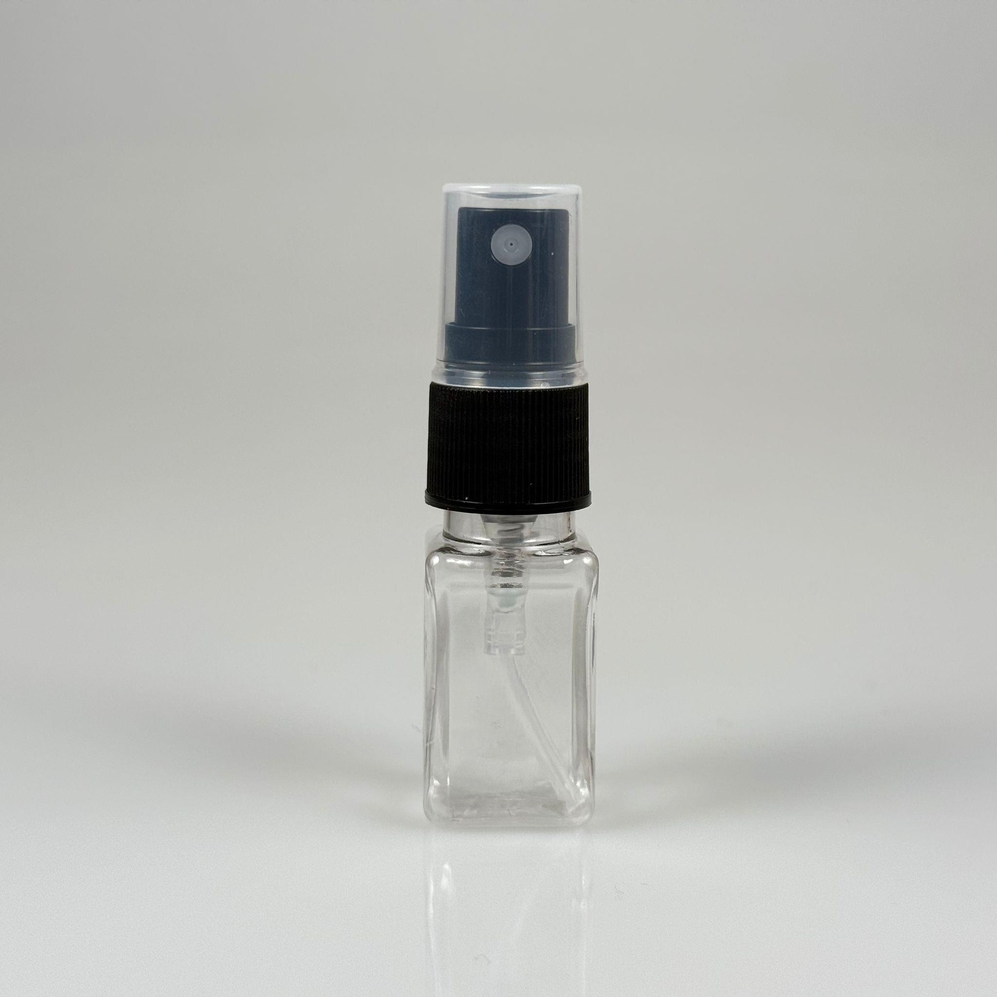 10 CC ŞEFFAF KARE PET ŞİŞE - SİYAH SPREYLİ TESTER 10 ML PLASTİK ŞİŞE