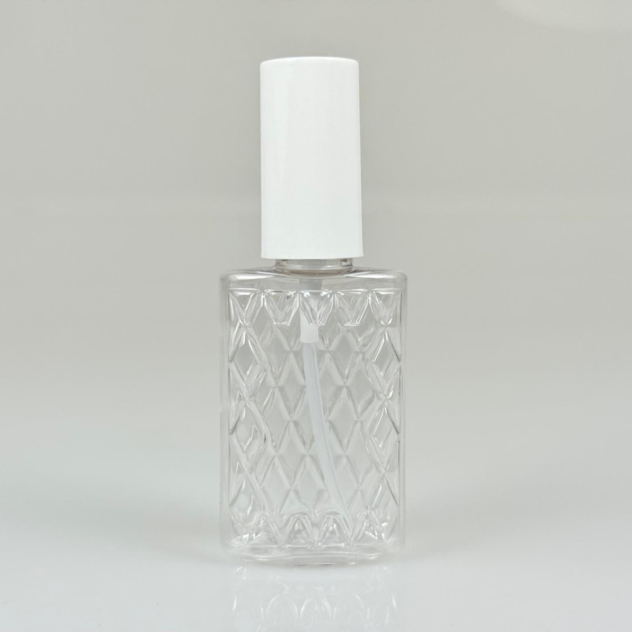 50 CC ŞEFFAF PET KÖŞELİ PARFÜM ŞİŞESİ - BEYAZ SPREYLİ - BEYAZ KORUMA KAPAKLI - 50 ML PLASTİK PARFÜM - KOLONYA ŞİŞESİ