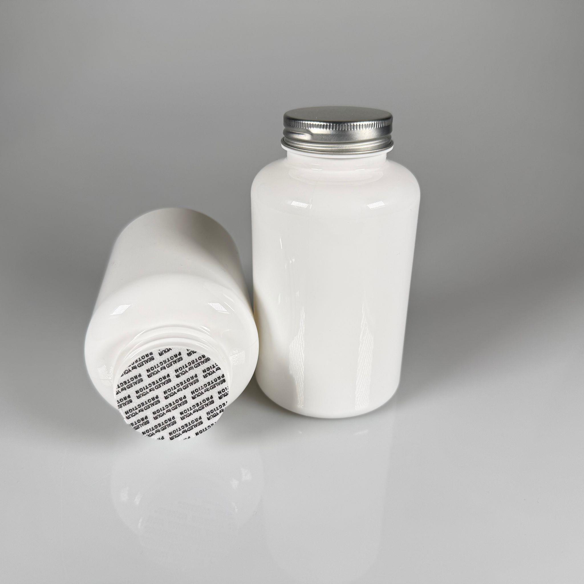 400 CC BEYAZ PET TABLET ŞİŞESİ - GÜMÜŞ KAPAKLI + KENDİNDEN YAPIŞKANLI KÖPÜK CONTALI - 400 ML KAPSÜL KUTUSU - İLAÇ ŞİŞESİ - MEDİKAL HAP ŞİŞESİ - FARMASÖTİK KAVANOZ