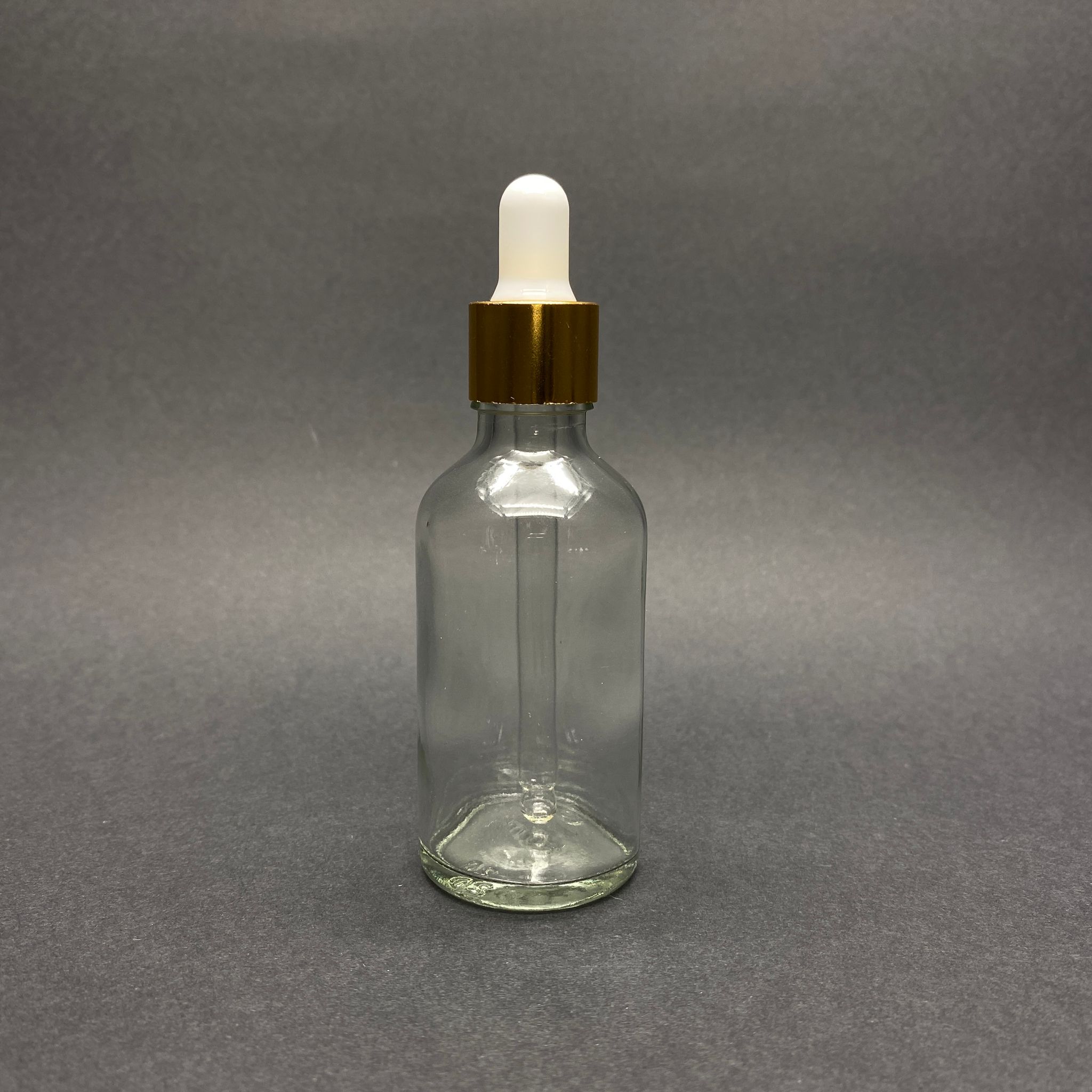 50 CC ŞEFFAF CAM DAMLALIKLI ŞİŞE - BEYAZ EMZİK - GOLD METALİK  KAPAK - 50 ML SAYDAM CAM DAMLALIKLI ŞİŞE