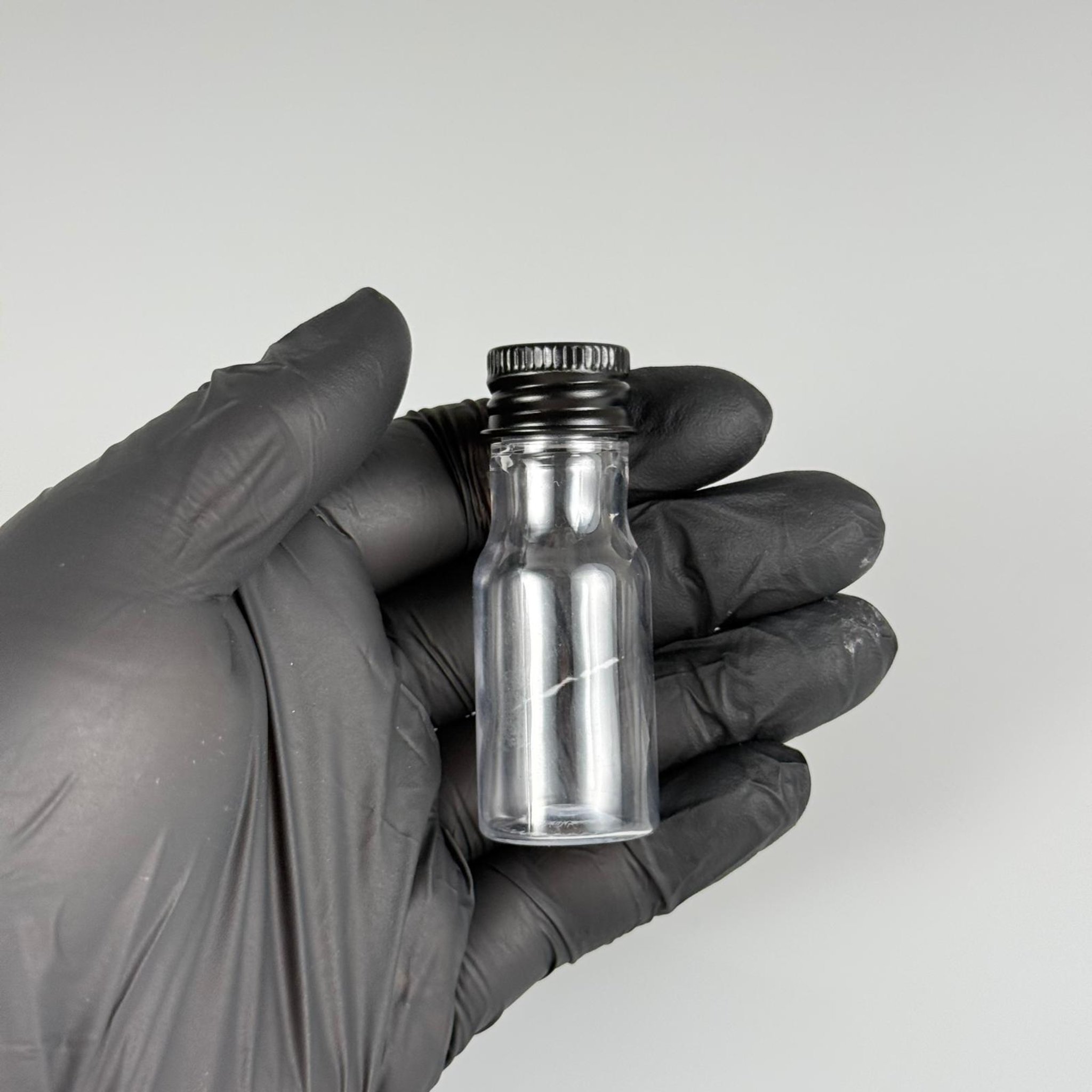 10 CC ŞEFFAF PET ŞİŞE + KÖPÜK CONTALI SİYAH ALÜMİNYUM METAL KAPAKLI TAKIM - 10 ML PLASTİK ŞİŞE (SİLME 15 CC)