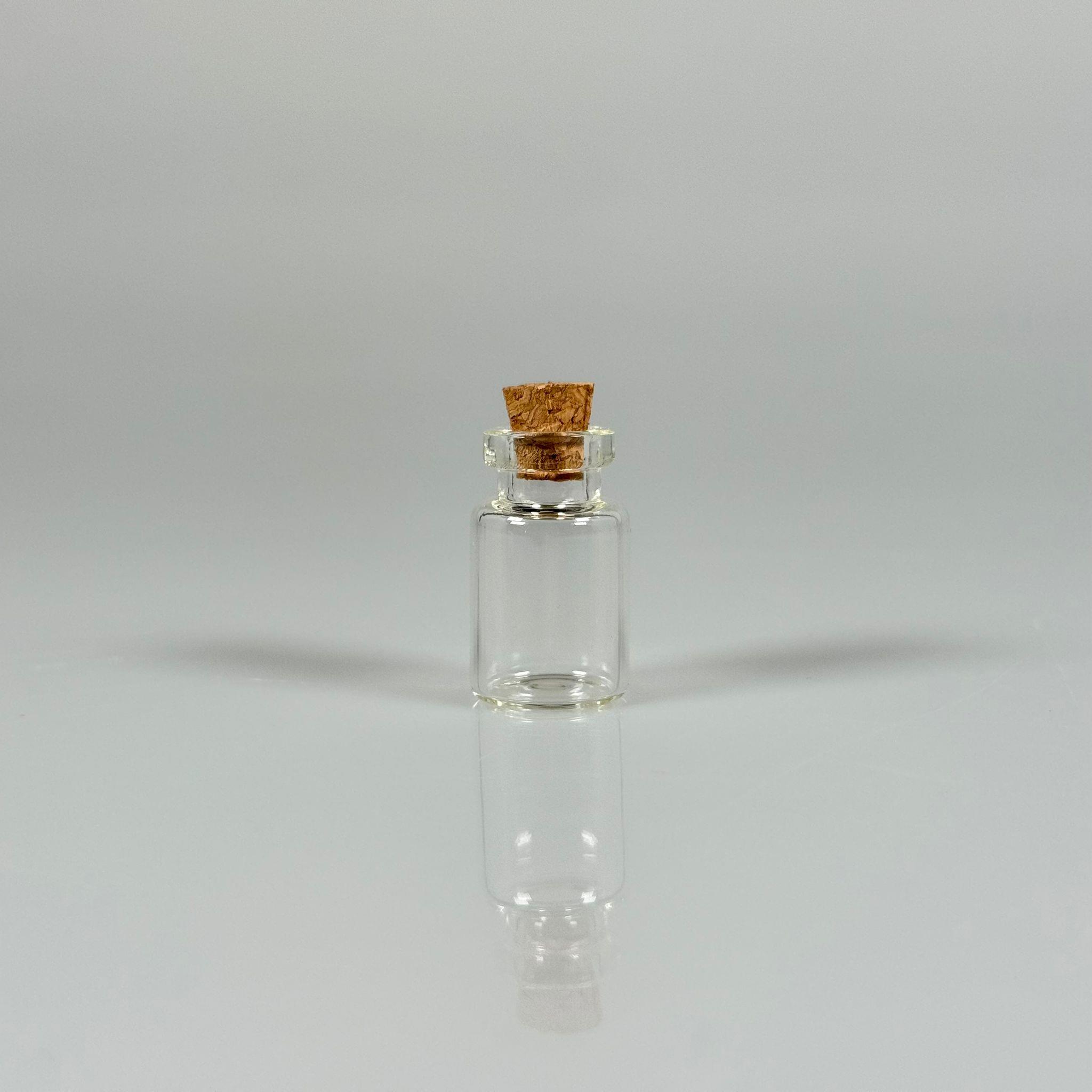 MİNİ CAM ŞİŞE MANTAR TIPALI 2 CC - anahtarlık, aksesuar. kolye, minyatür, mektup, tılsım vb için 2 ml şeffaf küçük cam şişeler