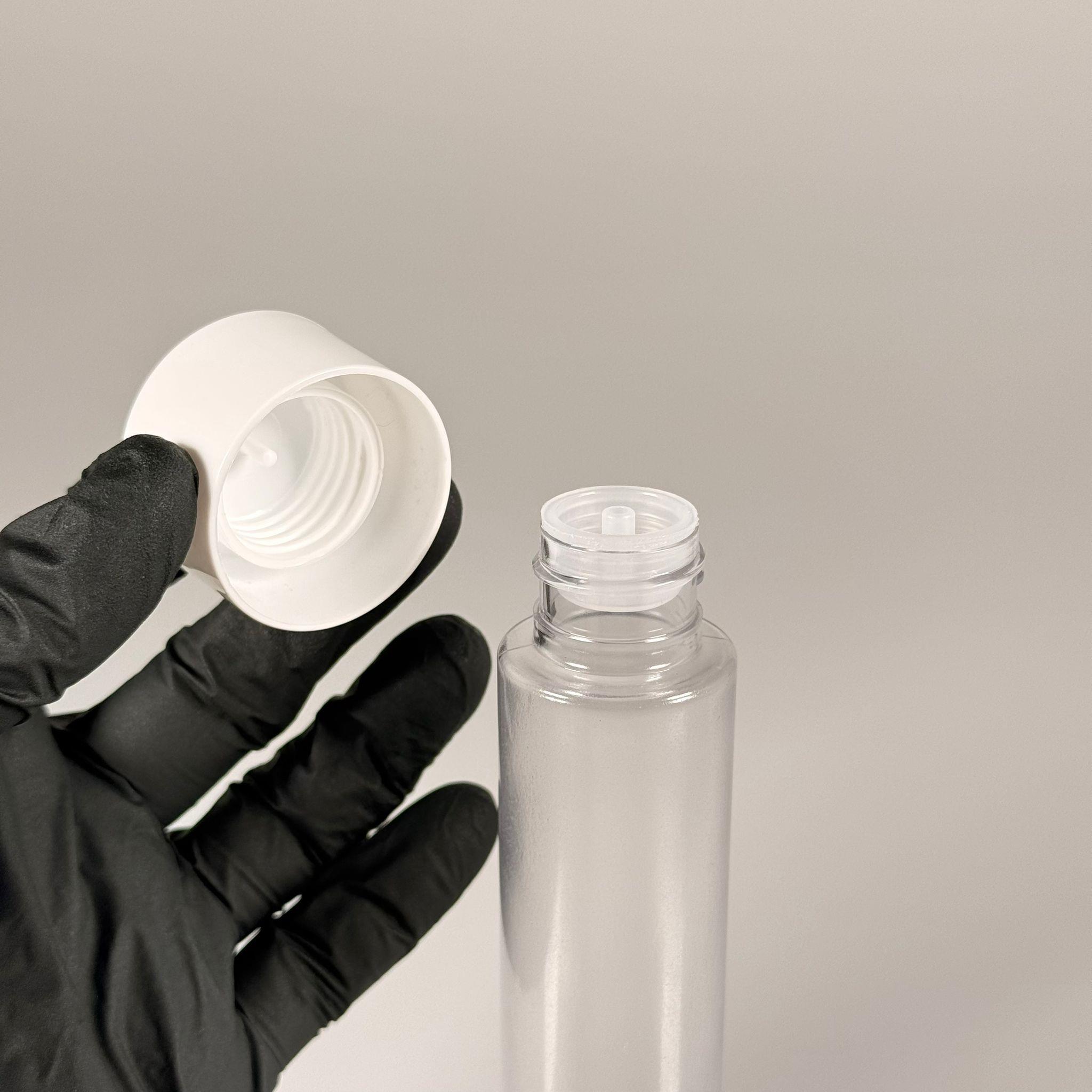 100 CC UZUN SİLİNDİR BUĞULU PET ŞİŞE (24 GR)  - BEYAZ DERİN ETEKLİ KAPAKLI KOLONYA TIPALI - 100 ML BİBERİYE SUYU, LAVANTA YAĞI, SAÇ SERUM, TONİK VB İÇİN PLASTİK KOZMETİK AMBALAJLARI