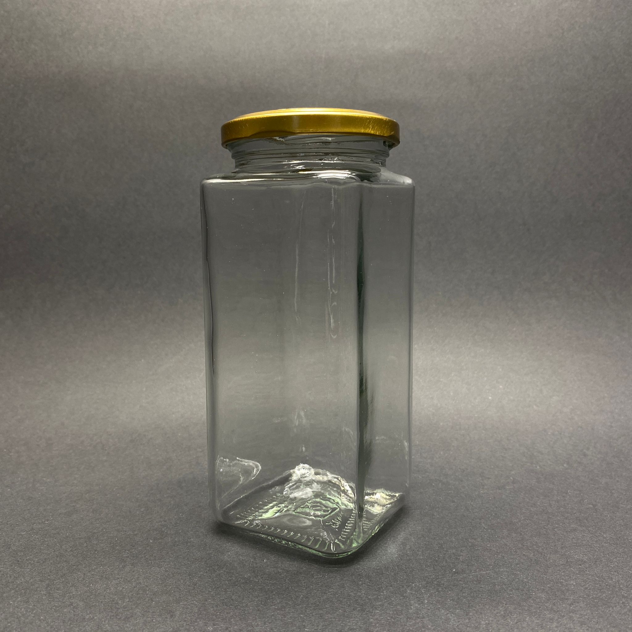 550 CC CAM KARE KAVANOZ GOLD METAL KAPAKLI - 550 ML KÖŞELİ KAVANOZ