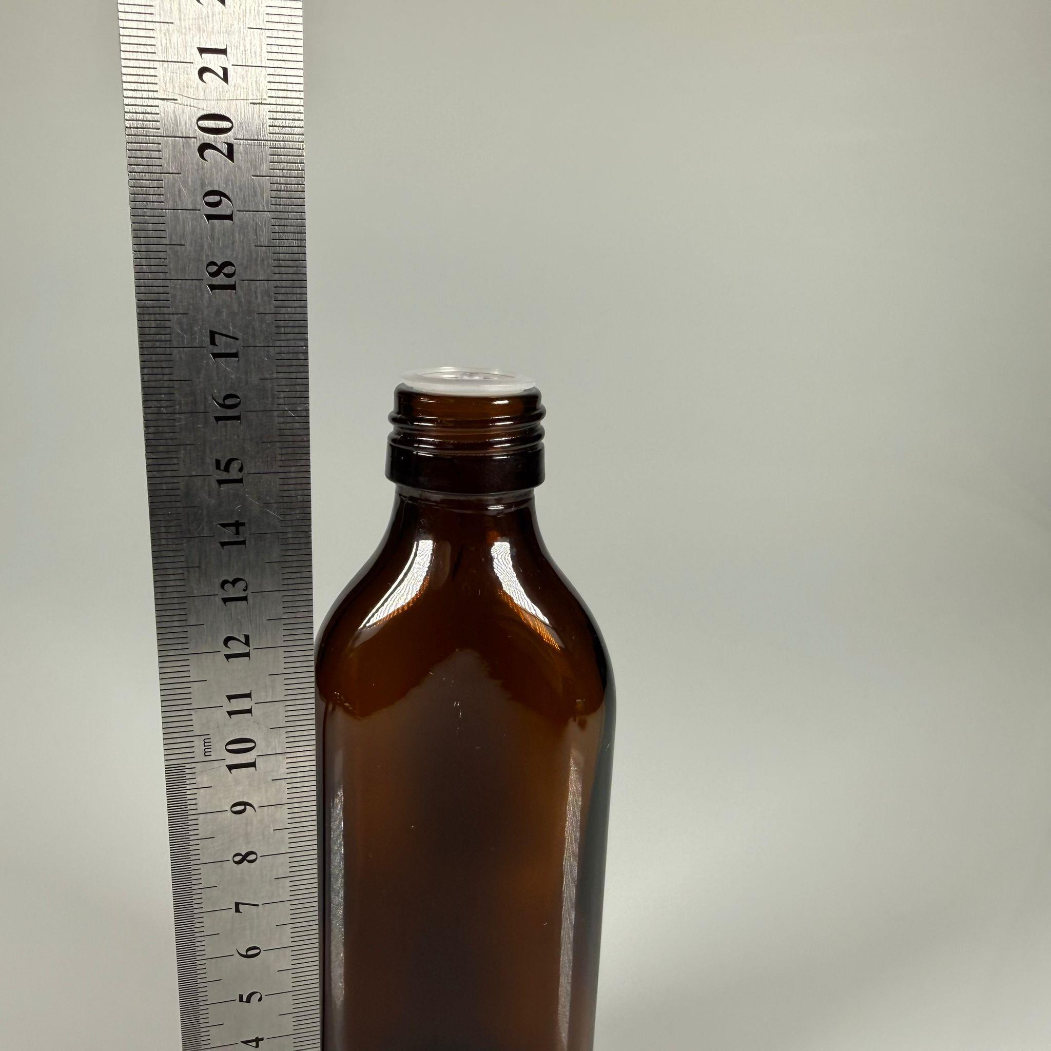150 ML YASSI DOLUMU KOLAY, GENİŞ AĞIZLI İÇTEN DAMLALIKLI ŞİŞE (28 MM AĞIZ)  - 150 CC BEYAZ CONTALI KAPAKLI İÇTEN DAMLALIKLI CAM ECZA ŞİŞESİ - AMBER KAHVERENGİ