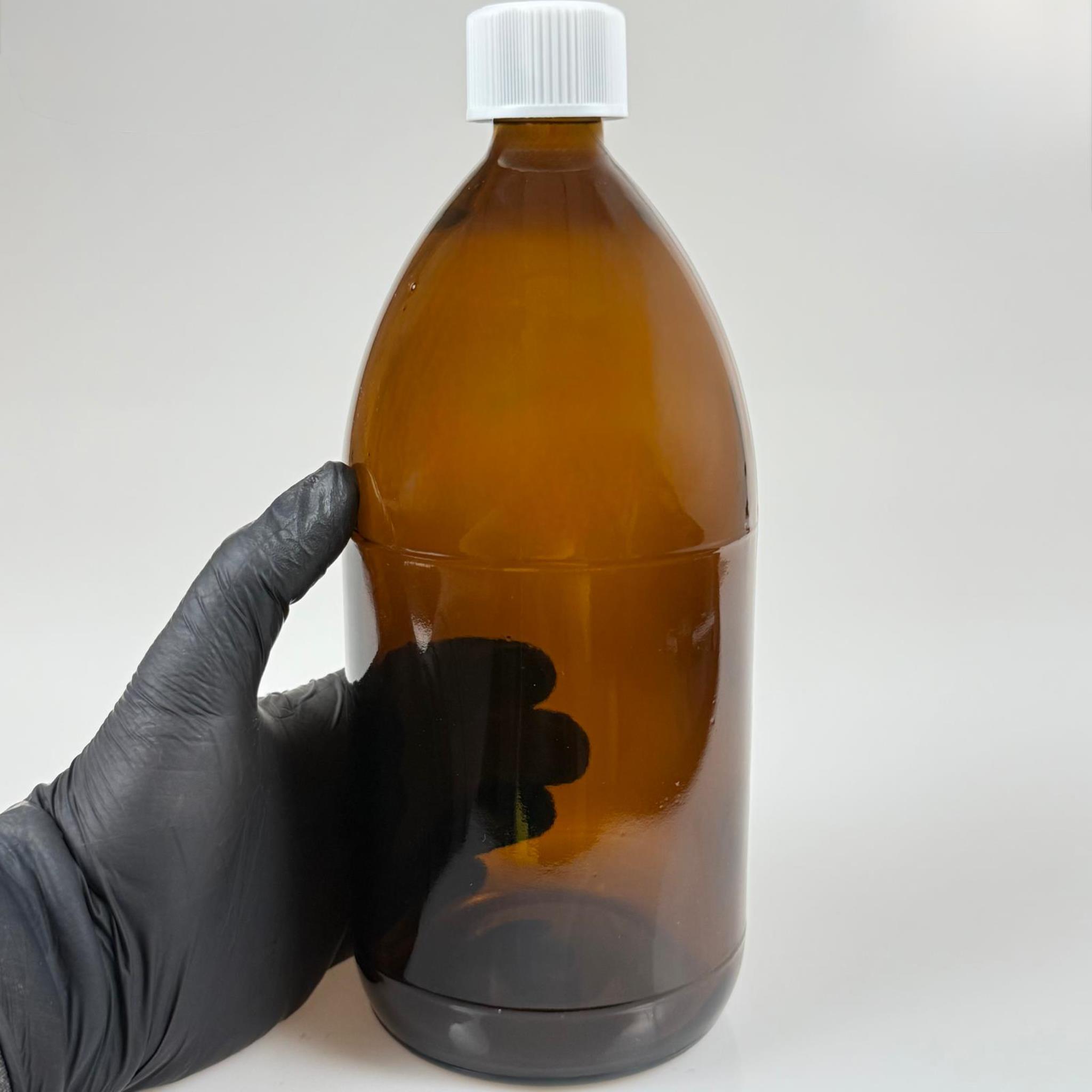 1000 CC AMBER TOMBUL ÖZEL SERİ CAM ŞİŞE - BEYAZ ÇOCUK KİLİTLİ KAPAKLI - 1000 ML CAM ECZA ŞİŞESİ - KAHVERENGİ