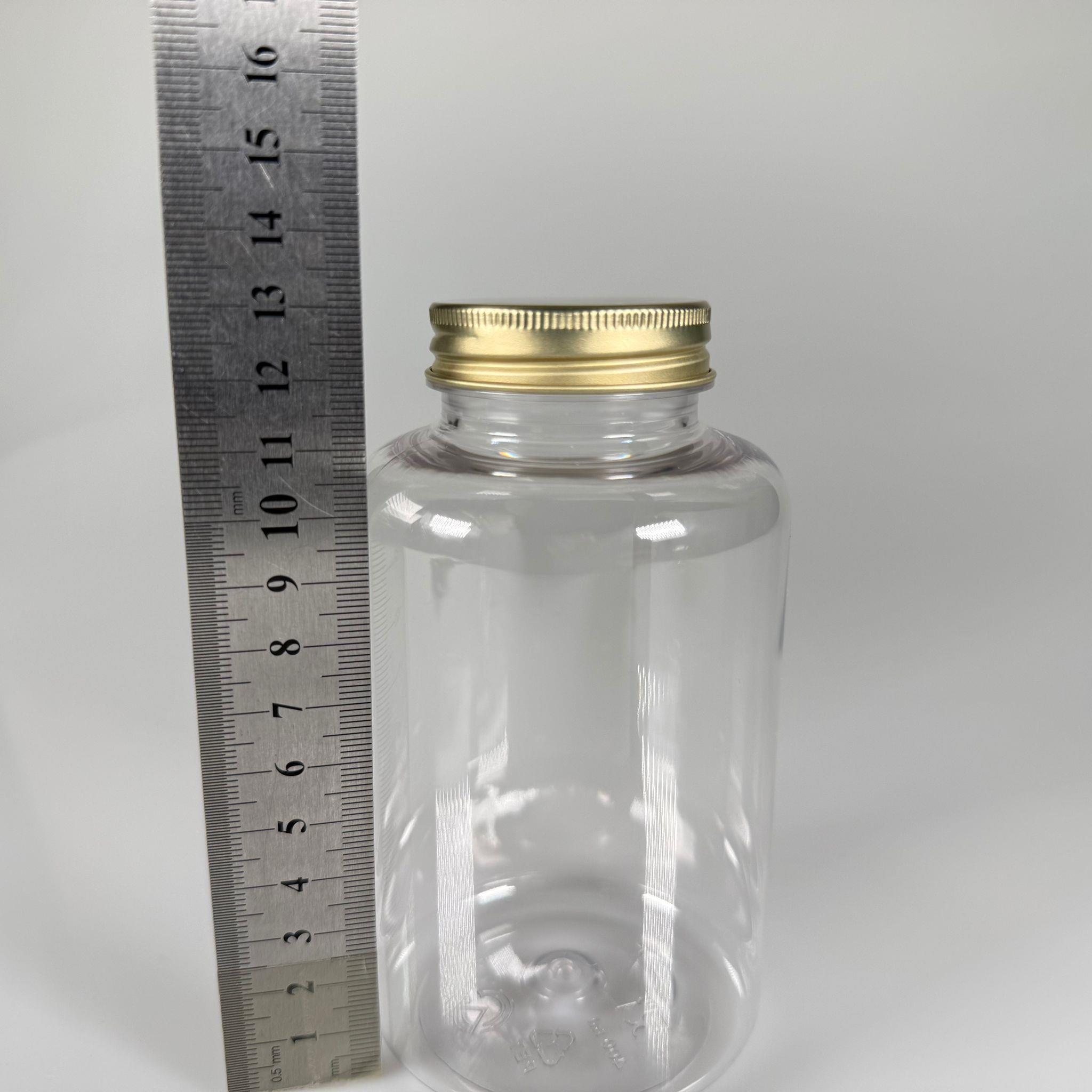 BAHARAT, TOZ, KAHVE, SAHLEP VB MUTFAK DÜZENLEME İÇİN KARE PLASTİK KAVANOZLAR - 400 ML -  RAF DÜZENLEYİCİ GIDAYA UYGUN KÖŞELİ GOLD METAL KAPAKLI ŞEFFAF PET KAVANOZLARI