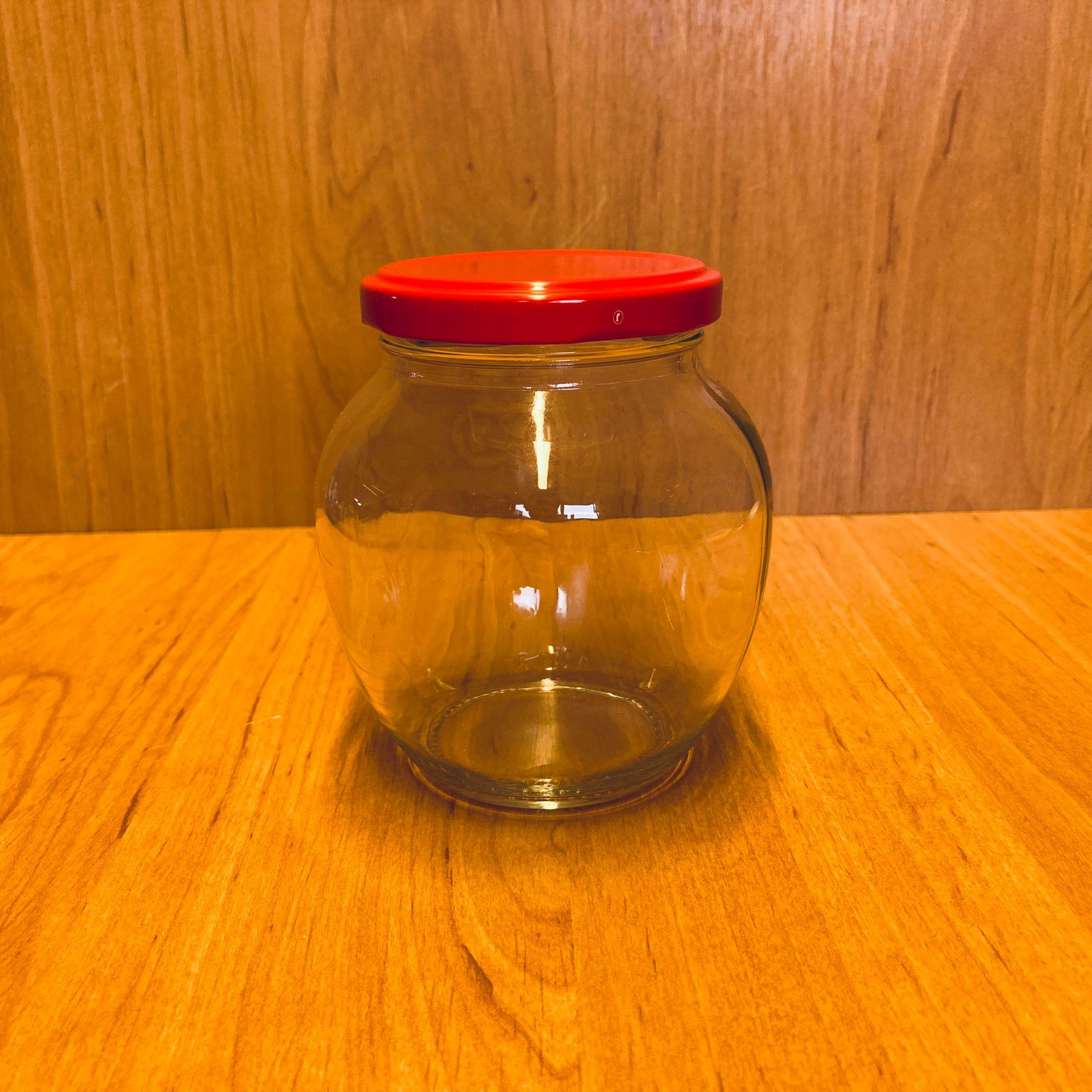 370 CC YUMURTA KAVANOZ - KIRMIZI METAL KAPAKLI - 370 ML YUMURTA TİP CAM KAVANOZ