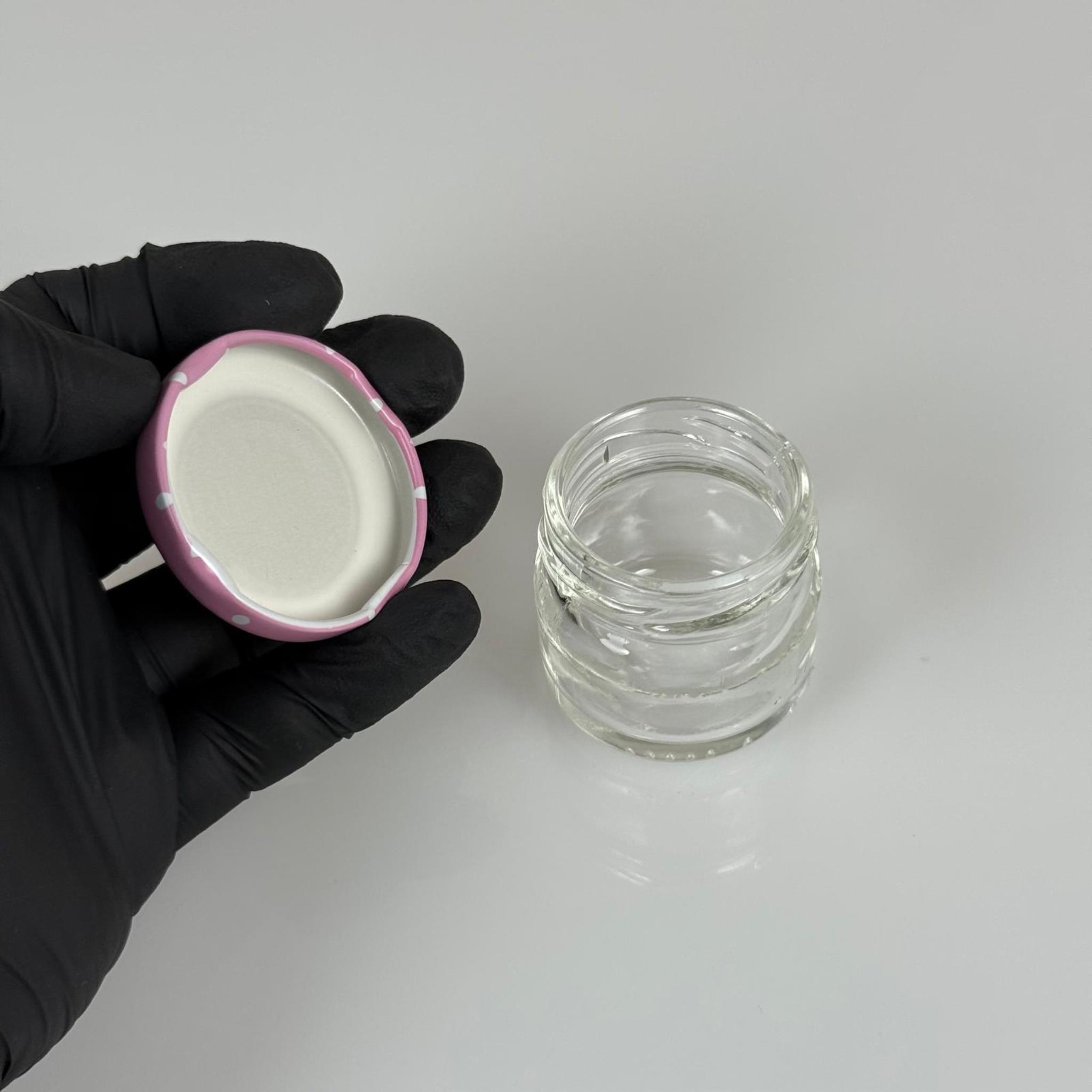 29 CC CAM KAVANOZ - PEMBE METAL KAPAKLI - 29 ML CAM KAVANOZ