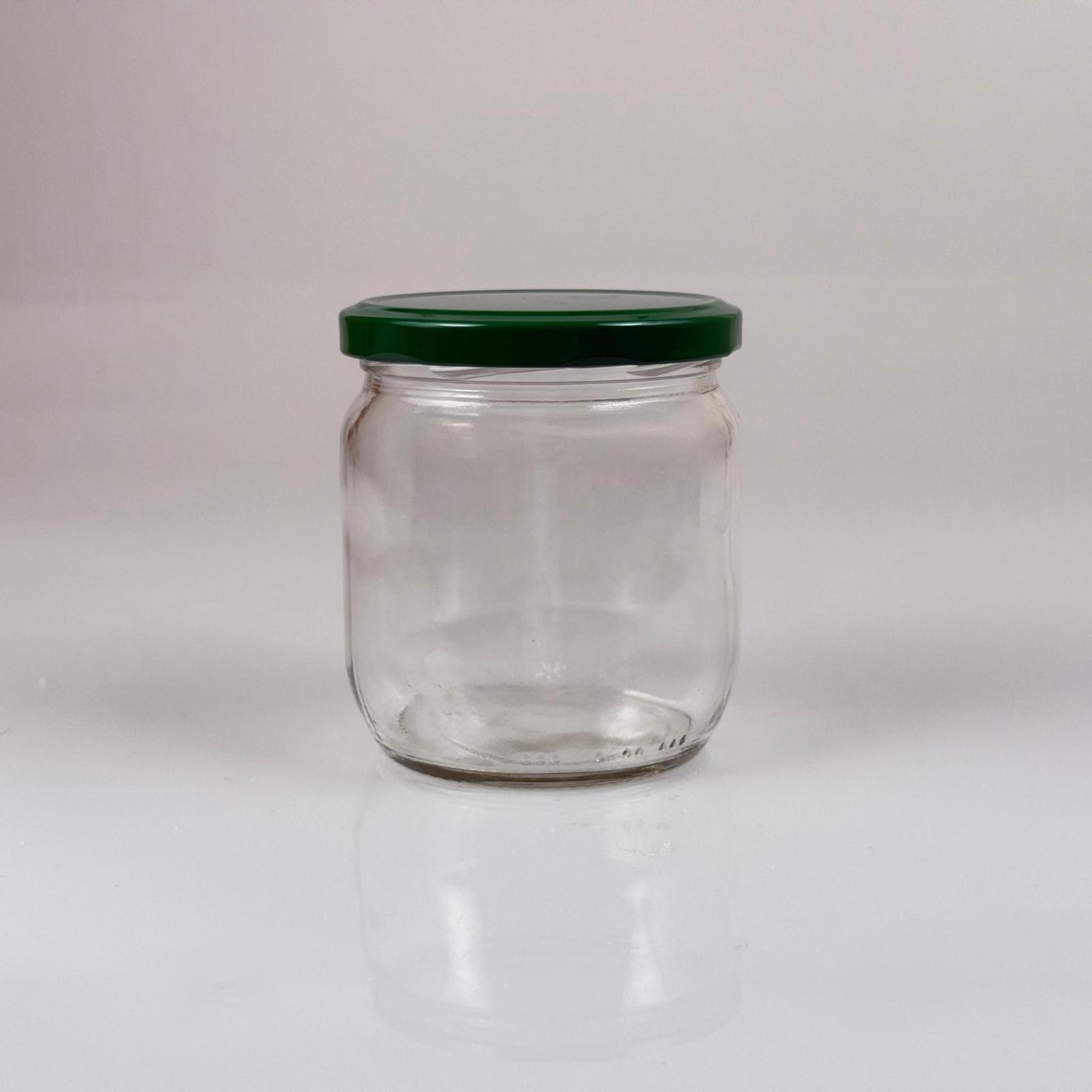 425 CC CAM KAVANOZ - KOYU YEŞİL METAL KAPAKLI - 425 ML CAM KAVANOZ - KONSERVE KAVANOZU