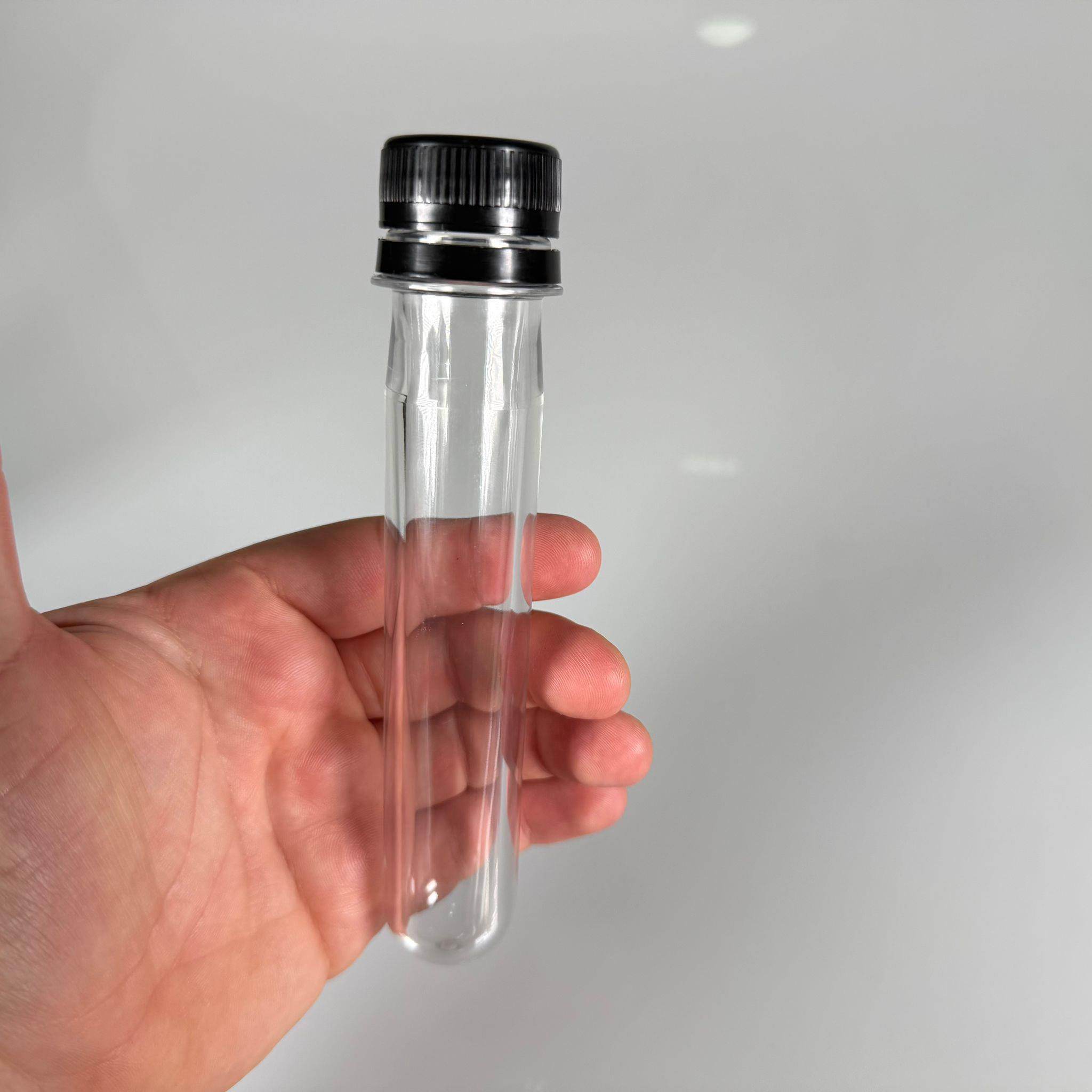 16 CM TÜP - 45 CC UZUN KALIN (51 GR) PET ŞİŞE  - CONTALI KİLİTLİ SİYAH KAPAKLI  - VANİLYA ÇUBUĞU, BAHARAT, DENEY TÜPÜ, AYAKKABI BAĞCIĞI VB İÇİN PLASTİK TÜP