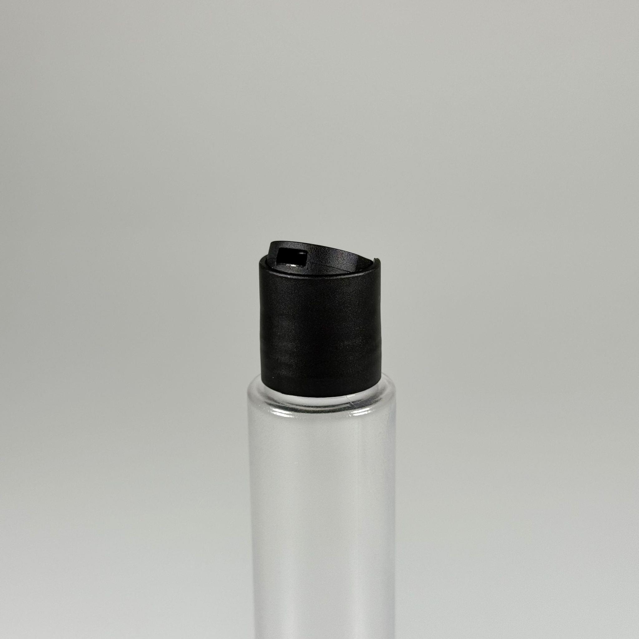 100 CC UZUN SİLİNDİR BUĞULU PET ŞİŞE (24 GR)  - SİYAH DİSKTOP AKITICI ŞAMPUAN KAPAKLI - 100 ML BİBERİYE SUYU, LAVANTA YAĞI, SAÇ SERUM, TONİK VB İÇİN PLASTİK KOZMETİK AMBALAJLARI