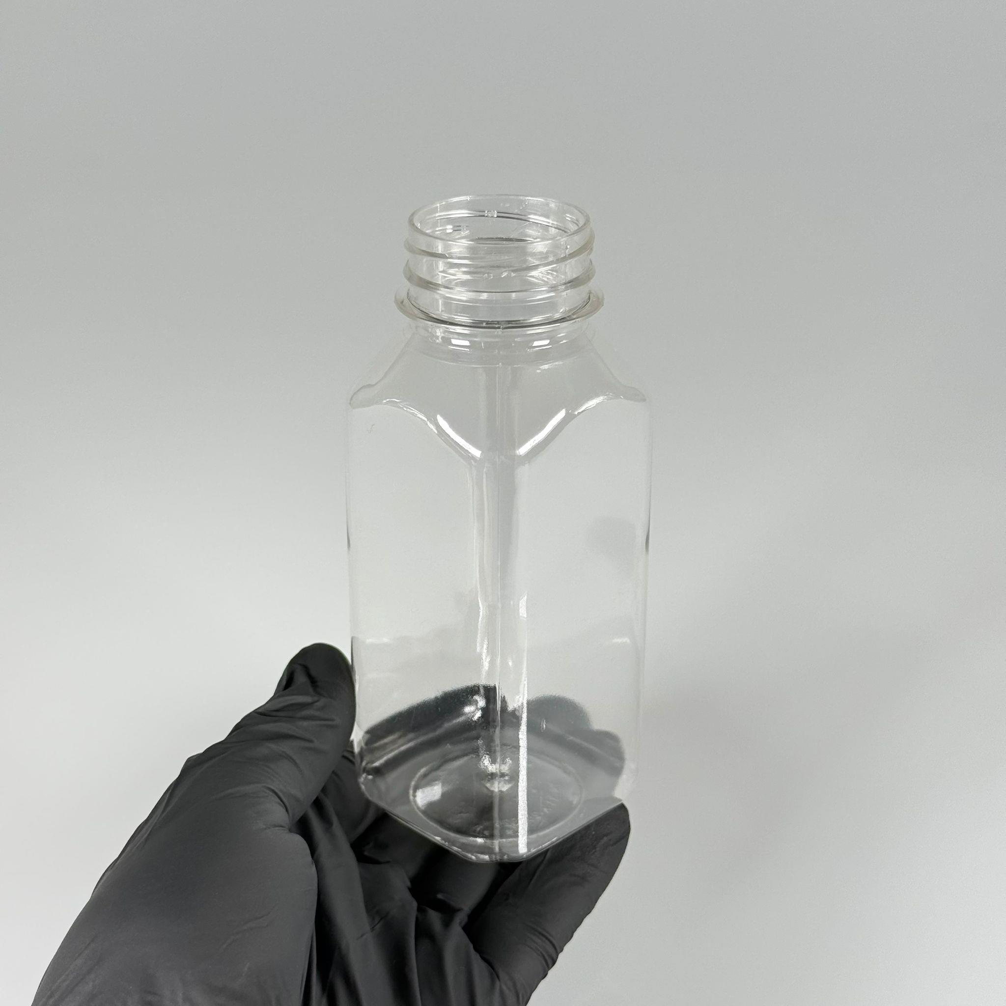 250 CC KÖŞELİ KARE PET ŞİŞE (18,5 GR) - 38 MM GENİŞ AĞIZLI KAPAKSIZ - 250 ML DETOX, MEYVE SUYU, SMOOTHIE, AYRAN, SÜT, MEŞRUBAT VB İÇİN BOŞ PLASTİK ŞİŞELER