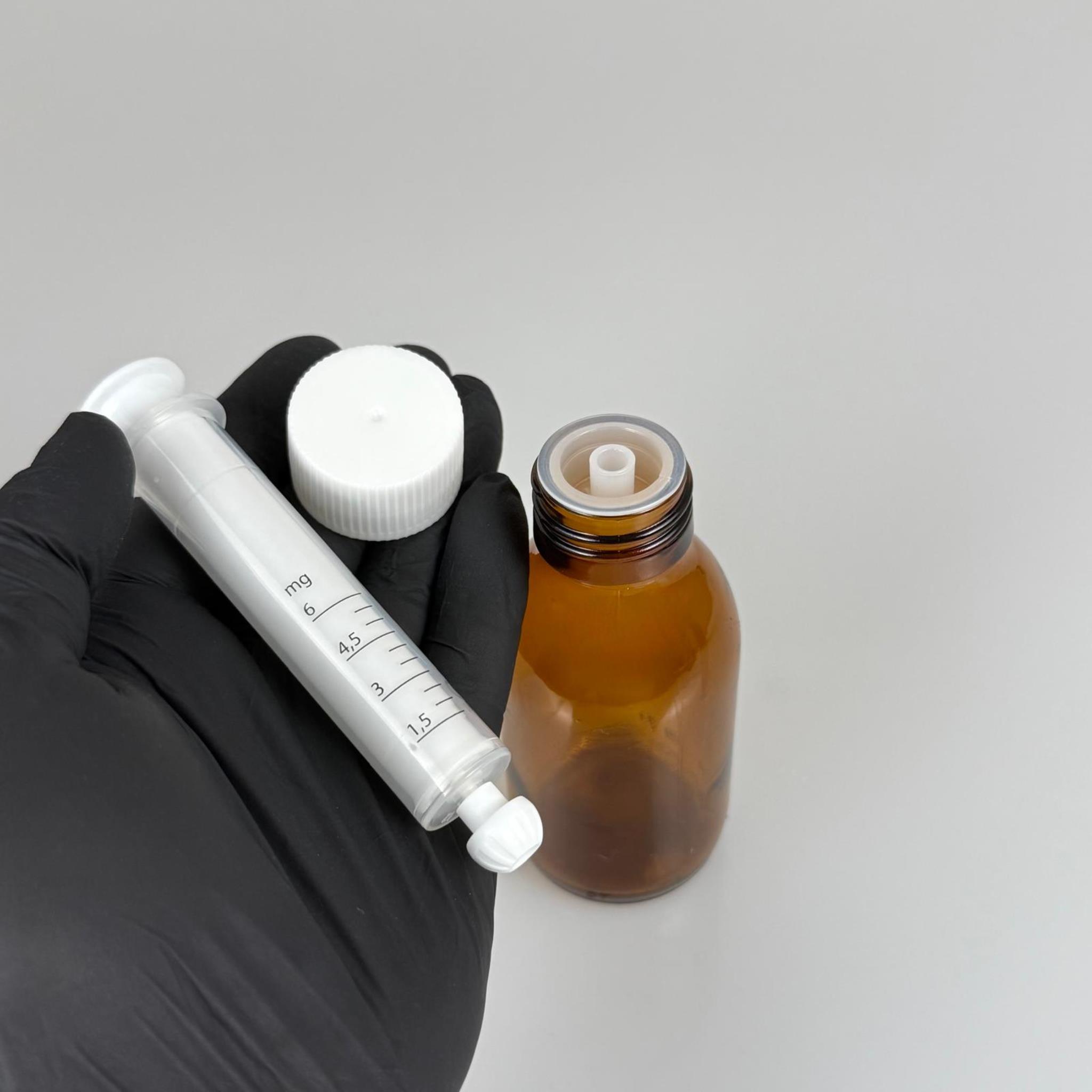 100 ML CAM ECZA ŞİŞESİ + 6 ML DOZAJ PİPETİ + DOZAJ TIPASI + CONTALI PLASTİK KAPAK TAKIM